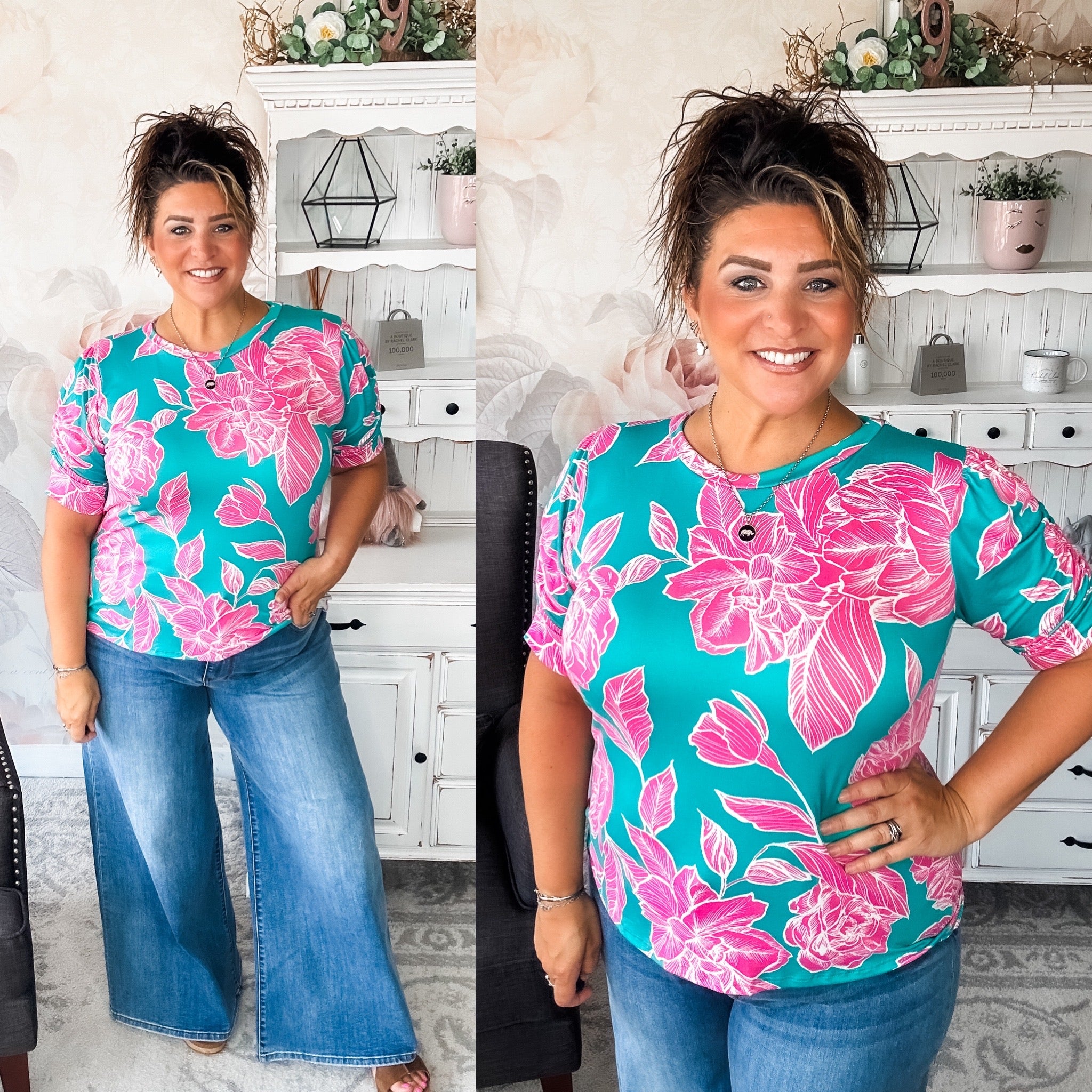 Enchanted To Meet You Top - Teal & Pink