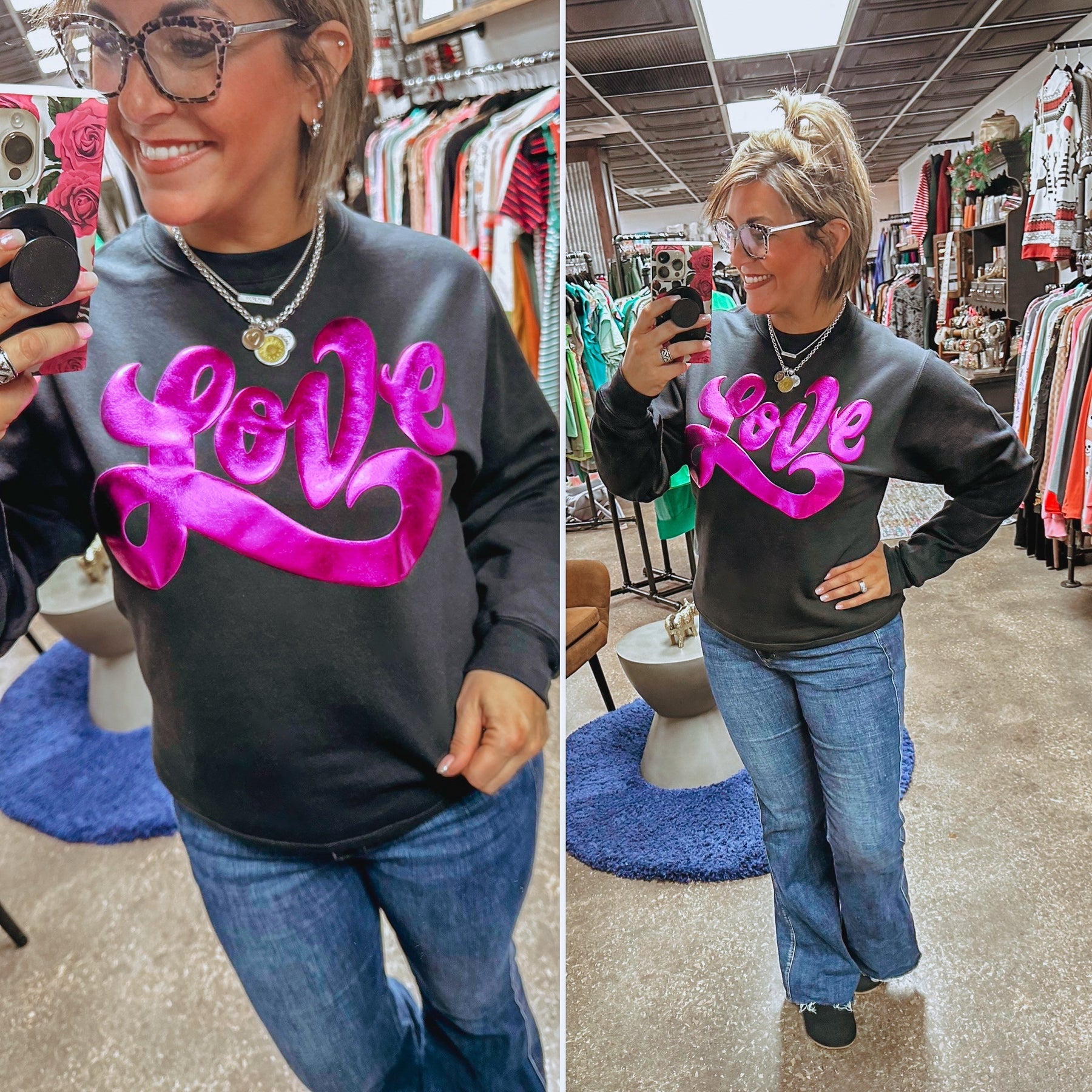 Metallic Puffy Love Sweatshirt