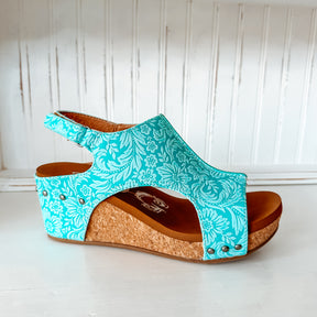 Isabella Tooled Wedge Sandal - Turquoise