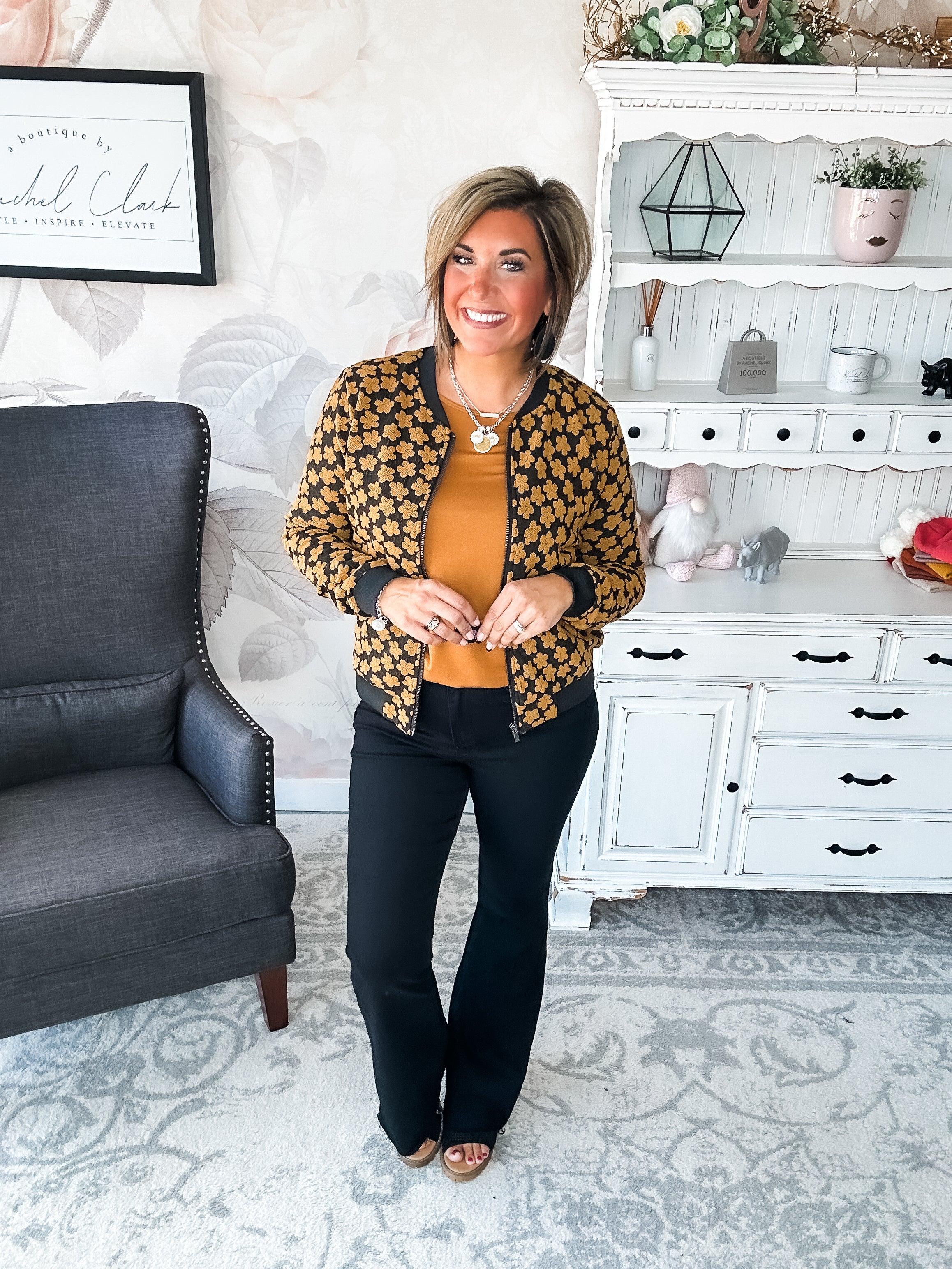 Ampersand Avenue Flower Bomb-er Jacket - Mustard