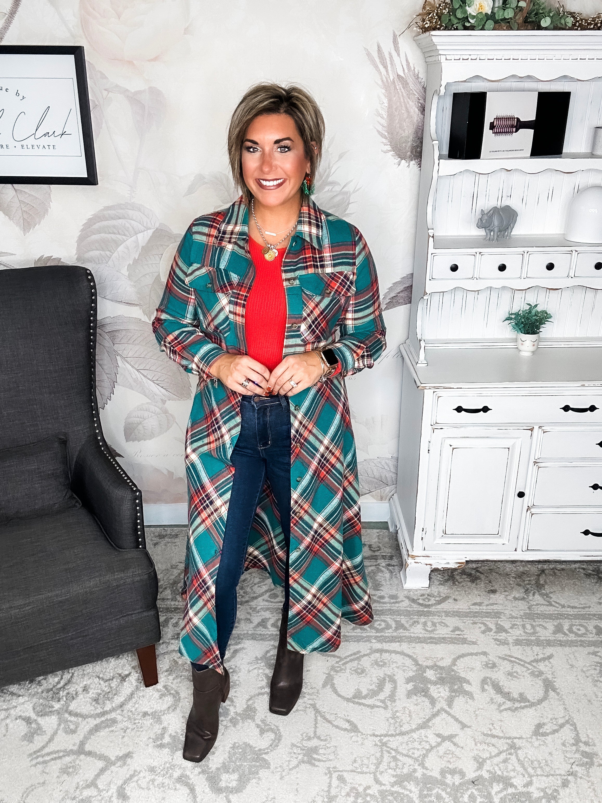 Moving on Up Button Down Dress - Green