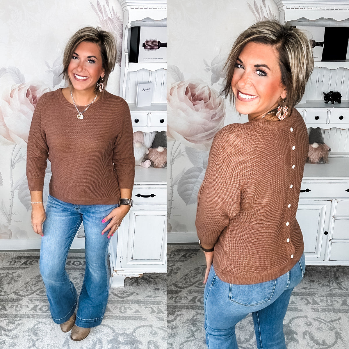 Let Us Be Button Back Sweater - Rosewood