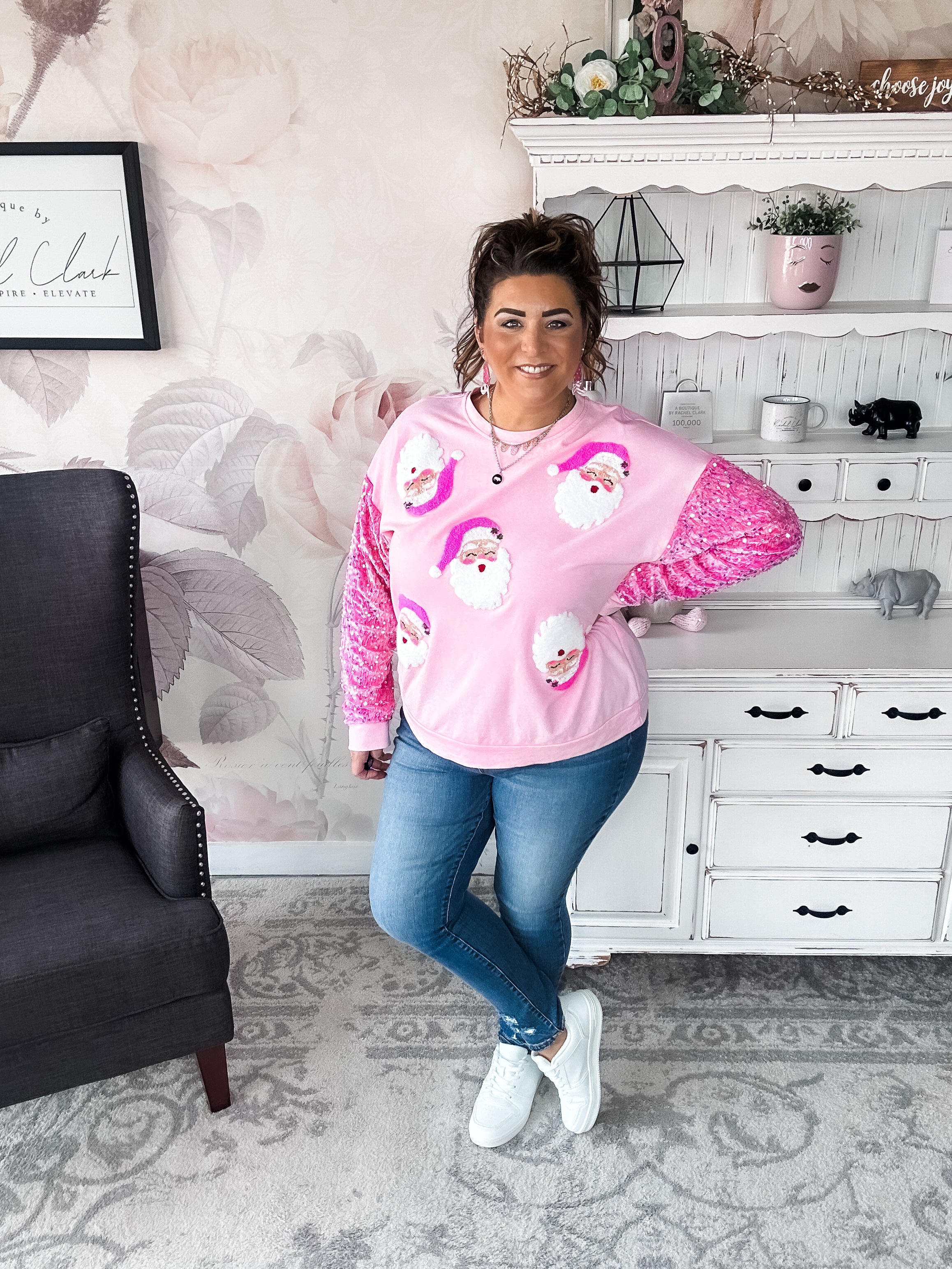 Pretty in Pink Santa Face Sweatshirt