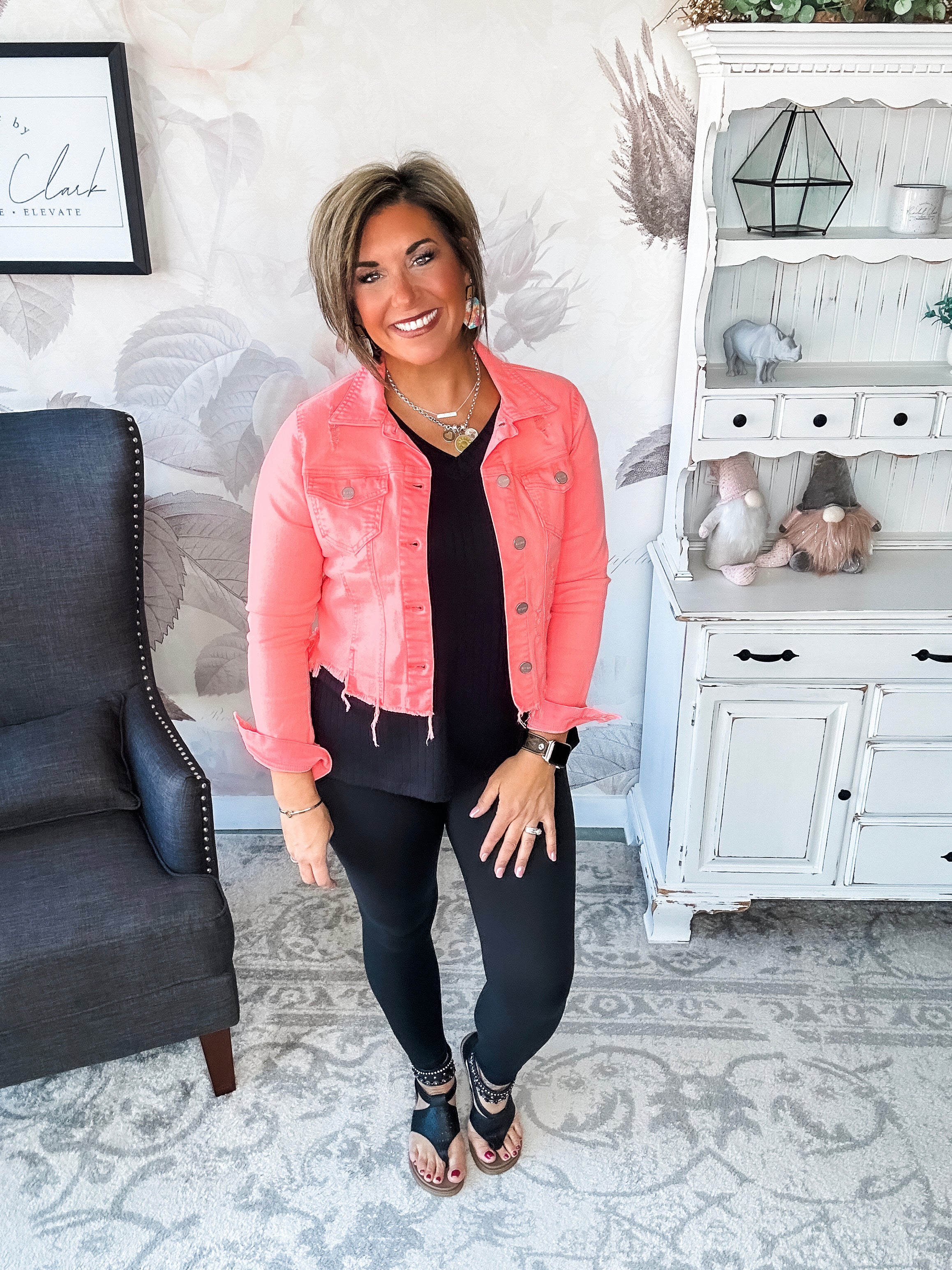 Make Me Happy Fray Hem Color Jean Jacket - Coral