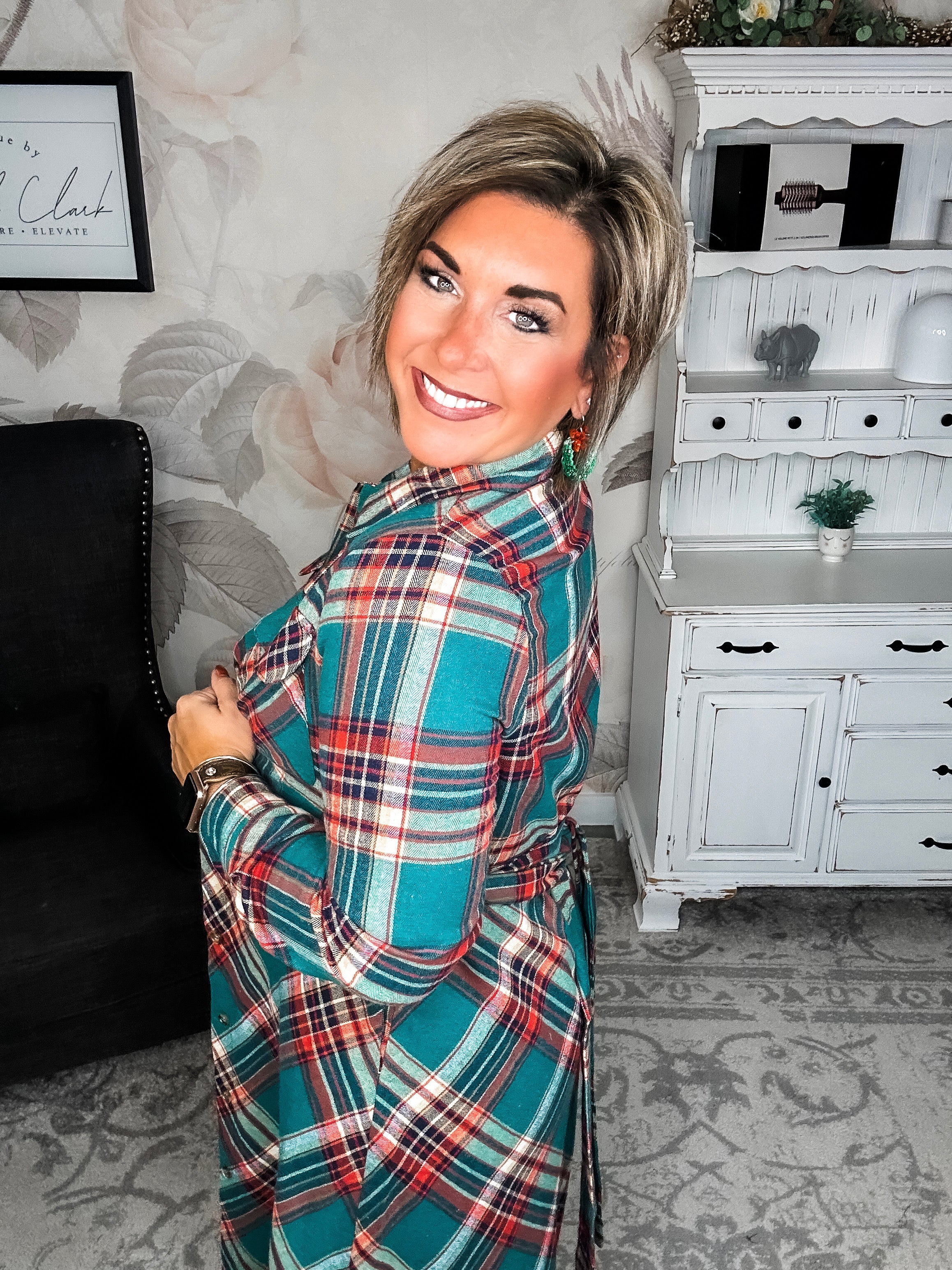 Moving on Up Button Down Dress - Green