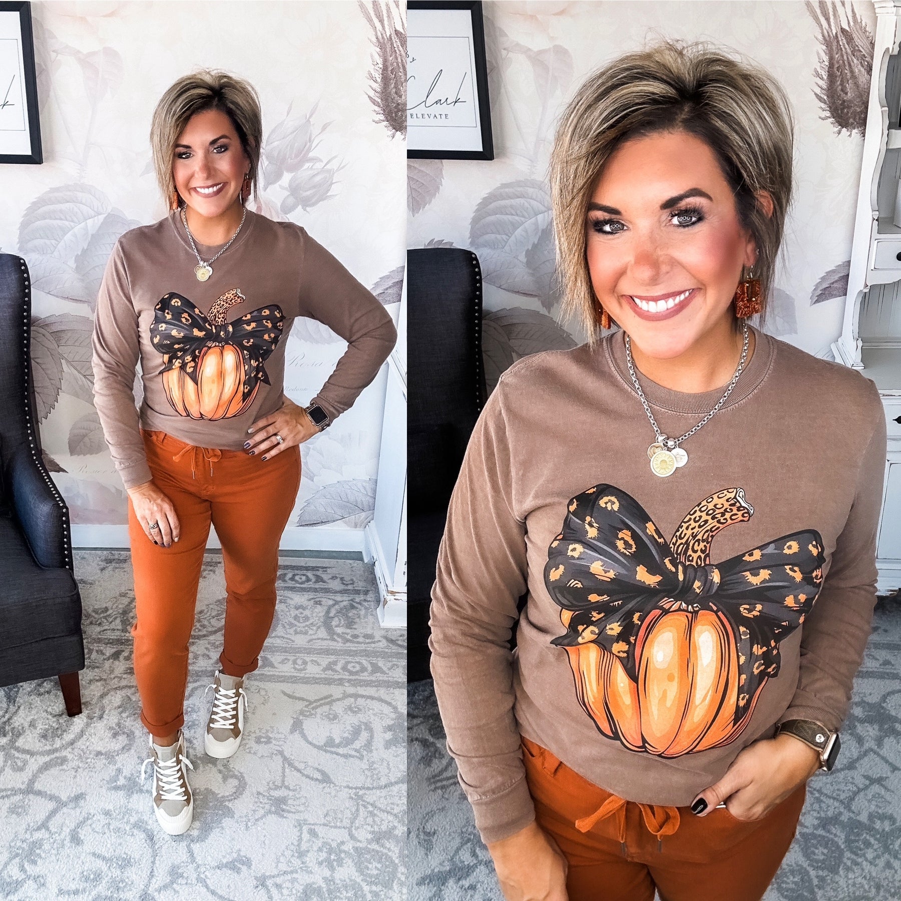 Leopard Pumpkin Long Sleeve Graphic Tee