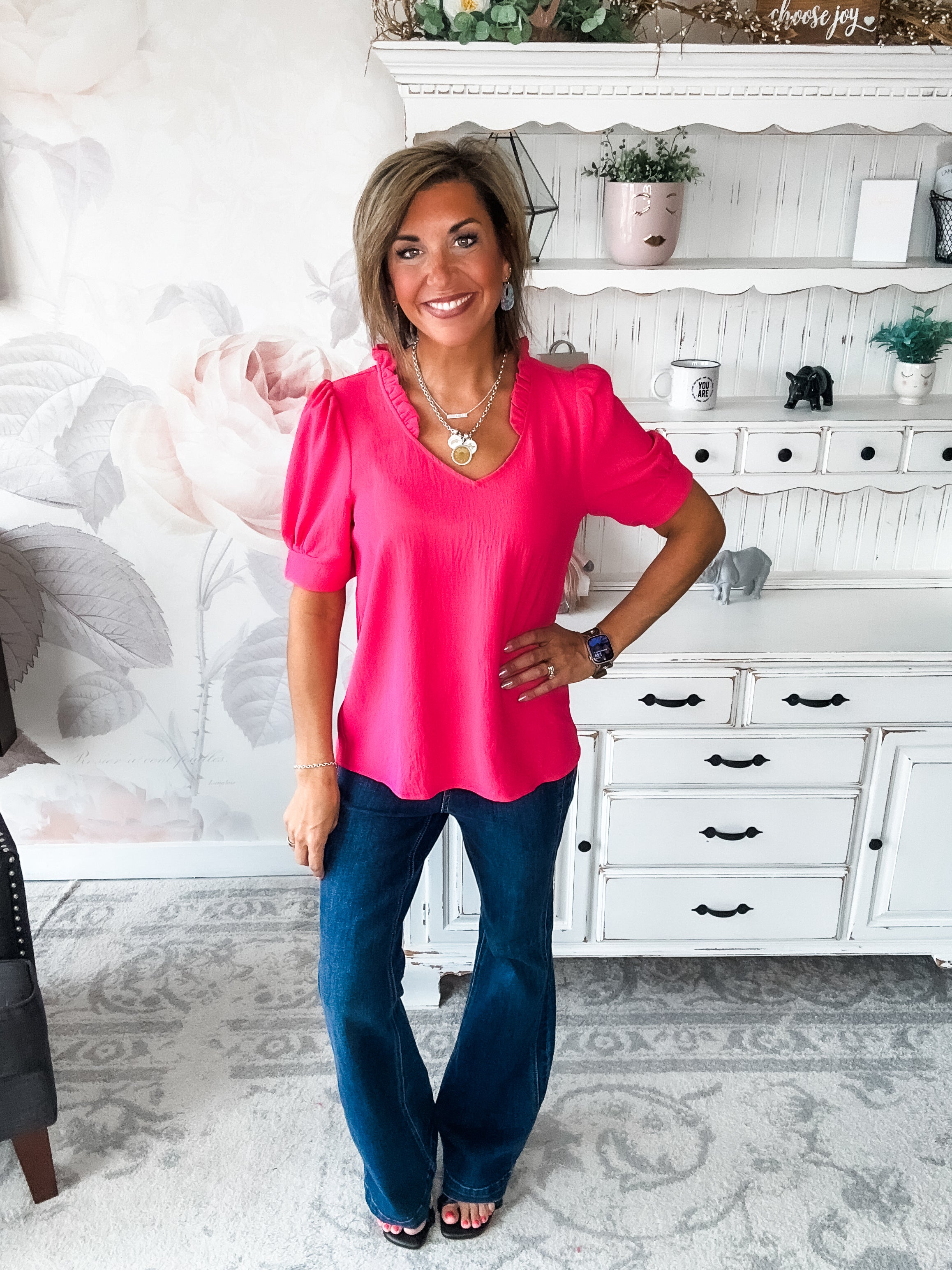 While You're Near Me Blouse - Fuchsia