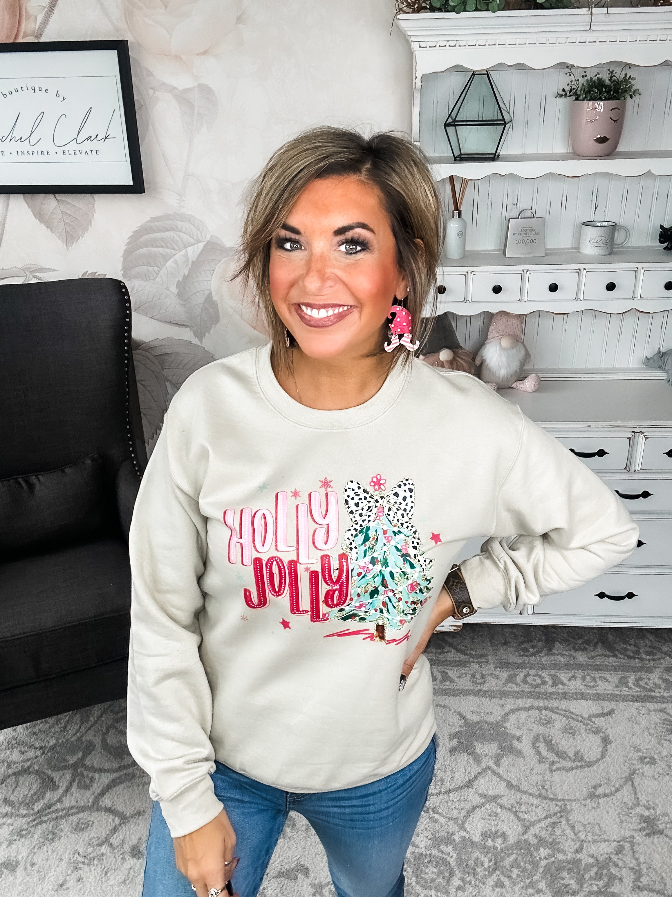 Holly Jolly Sparkle Tree Pullover Sweatshirt