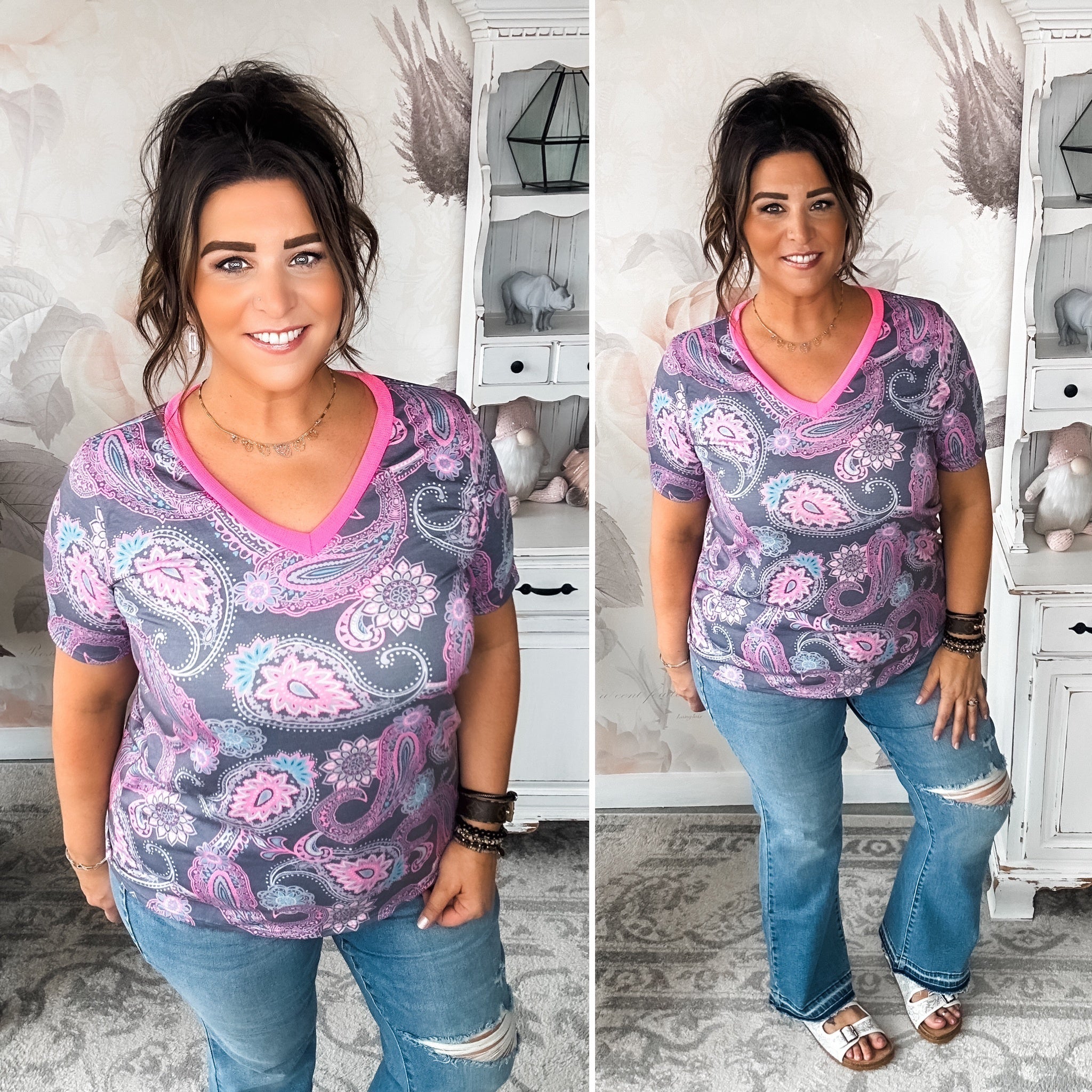 Social Graces Top - Grey Multi