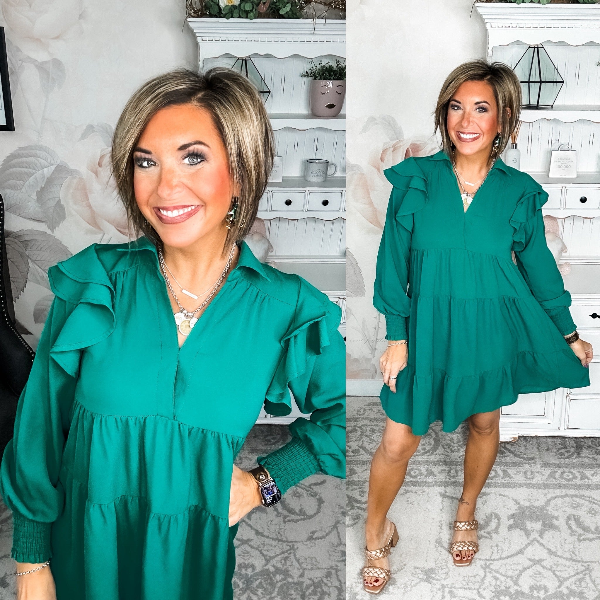 Rise Above It Long Sleeve Midi Dress - Hunter Green