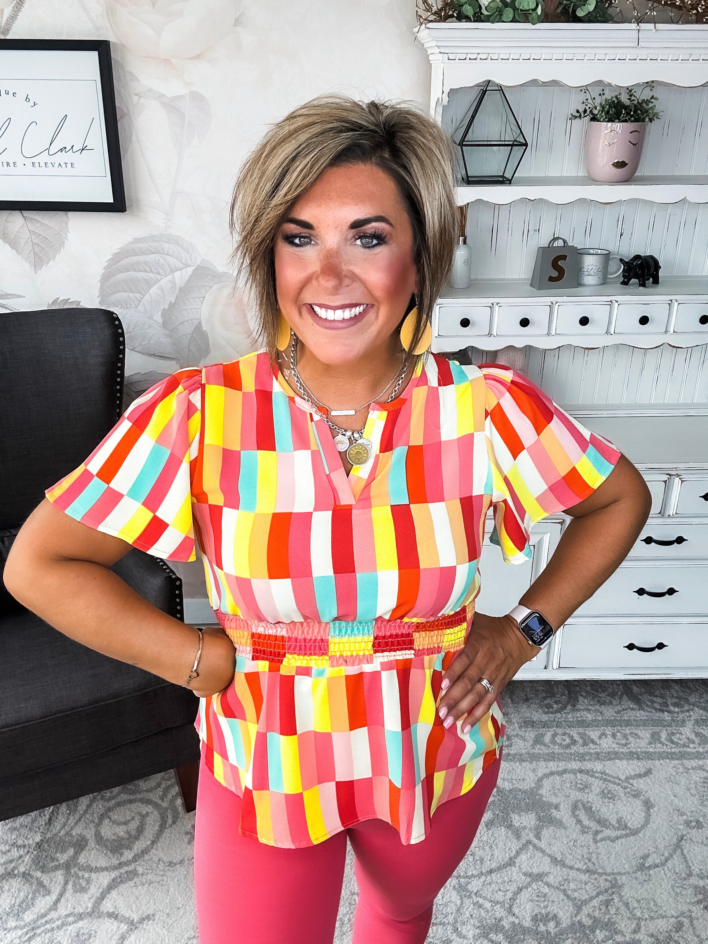 I Will Stay True Blouse - Red, Coral & Yellow