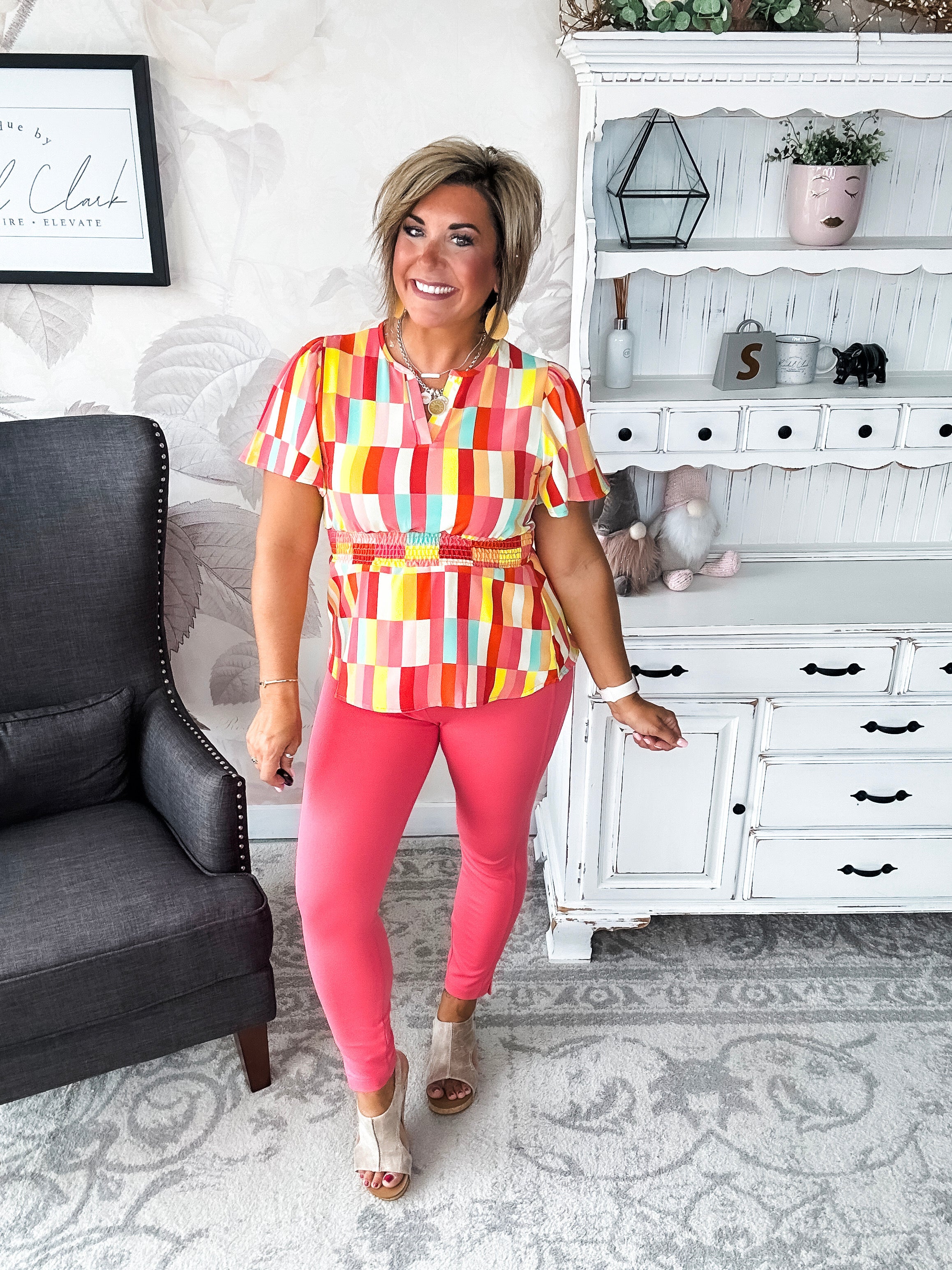 I Will Stay True Blouse - Red, Coral & Yellow