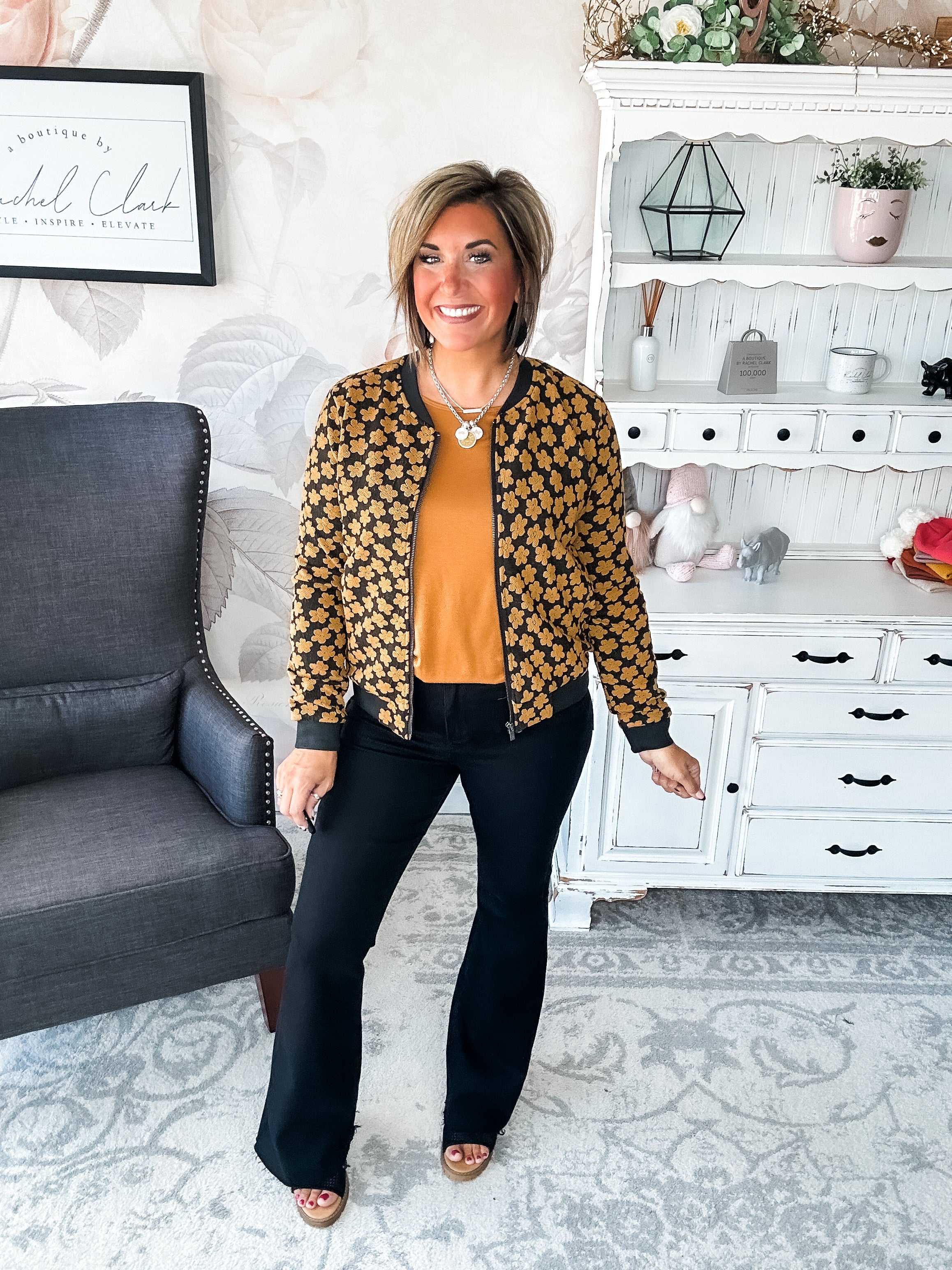 Ampersand Avenue Flower Bomb-er Jacket - Mustard
