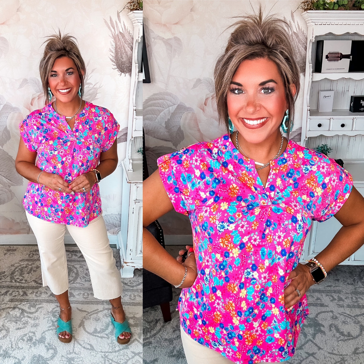 Figure It Out Top Short Sleeve - Pink Multi