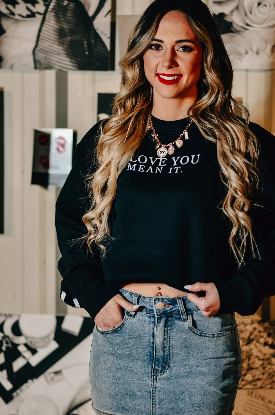 Love You, Mean It Black Sweatshirt