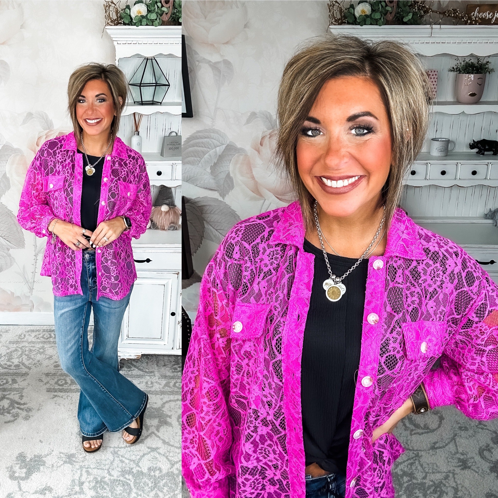 The Best That I Can Lace Shacket - Magenta