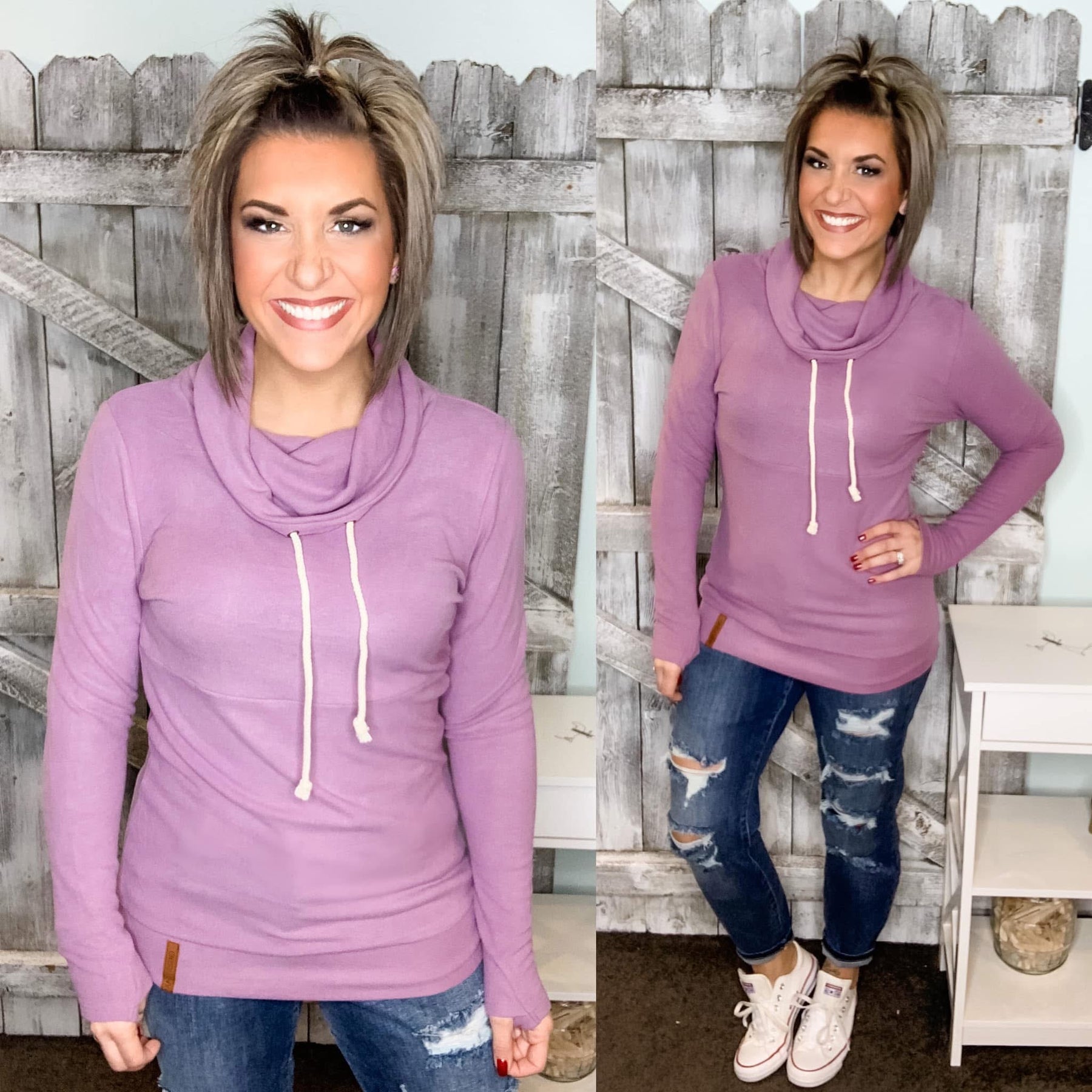 Ampersand Avenue Performance Fleece Cowlneck Sweatshirt - Lilac