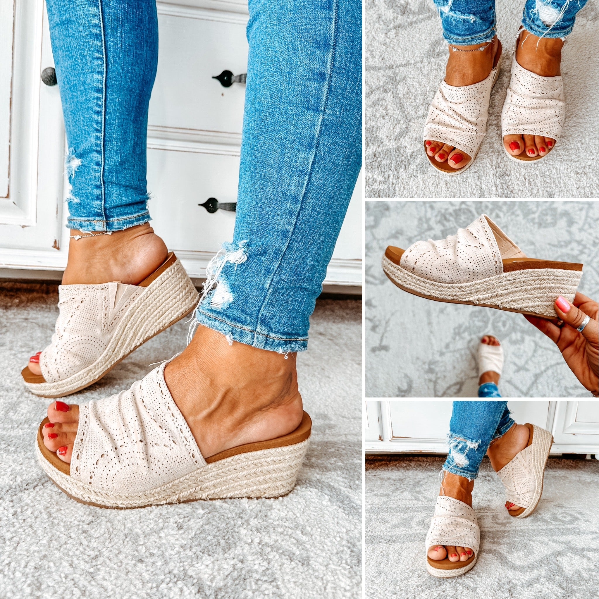 Marie Wedge Sandal - Cream