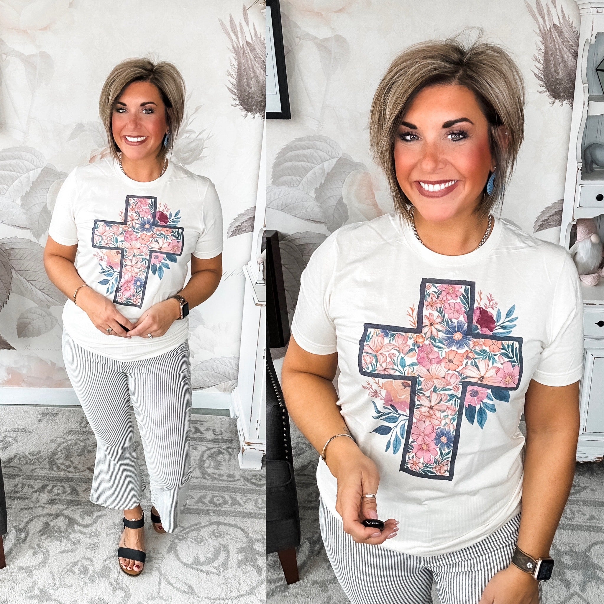 Floral Cream Cross Graphic Tee