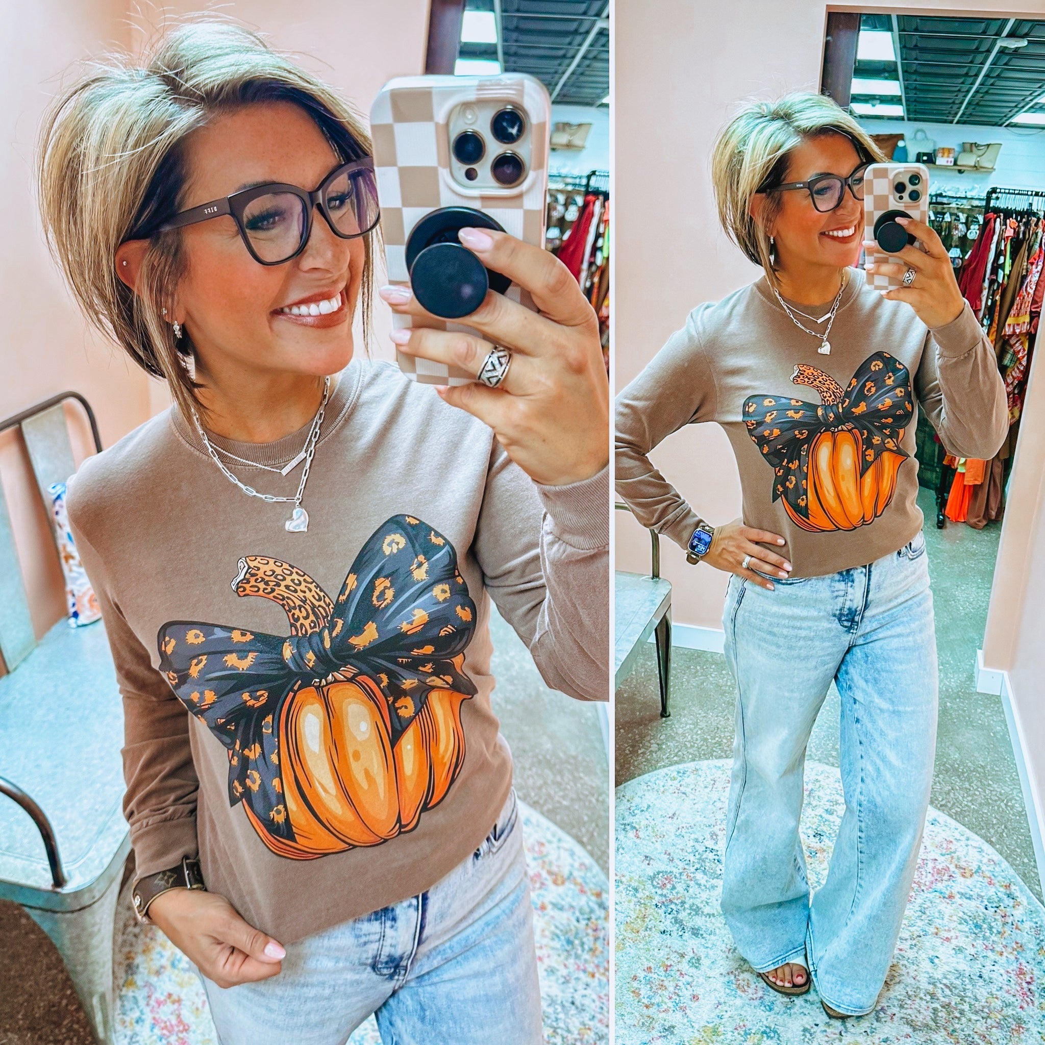 Leopard Pumpkin Long Sleeve Graphic Tee