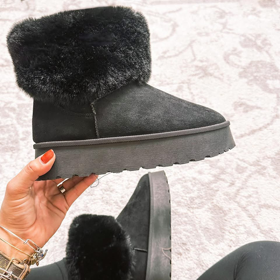 Everlie Suede & Fur Boot - Black