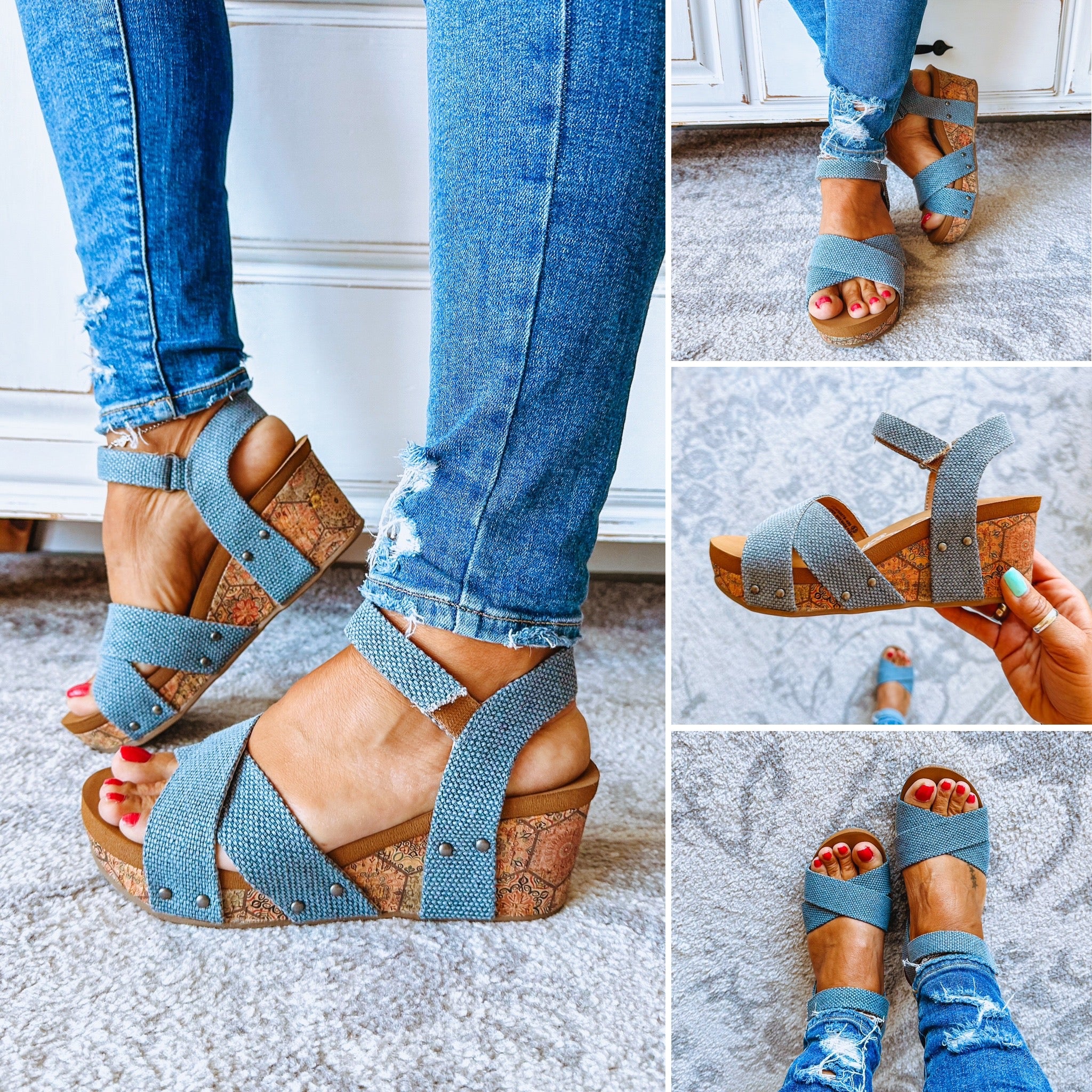 Shirley Wedge Sandal - Blue