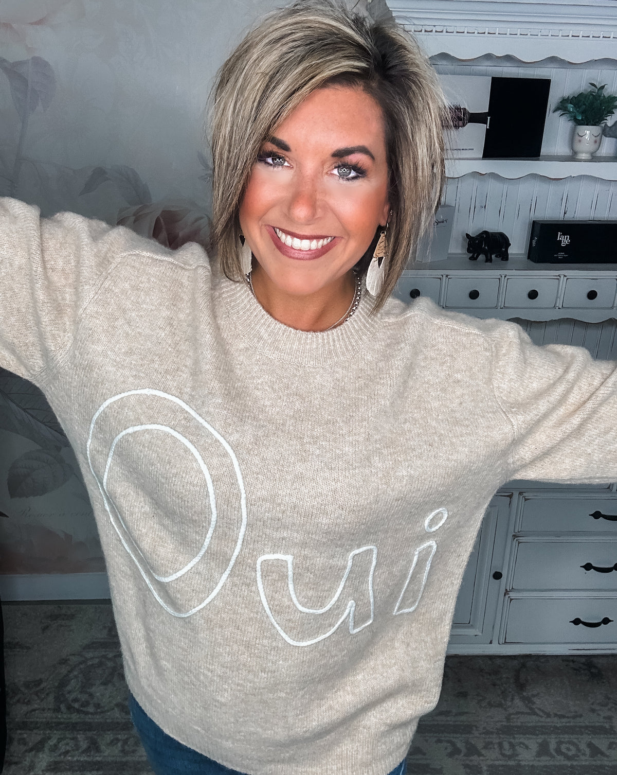 Oui and Yes Embroidered Sweater