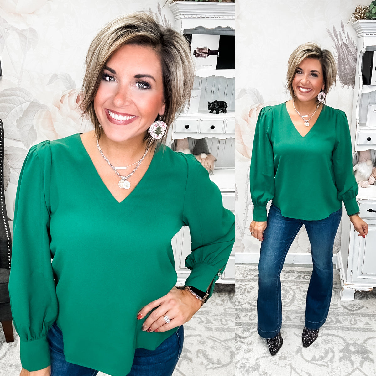 Make a Connection Blouse - Hunter Green