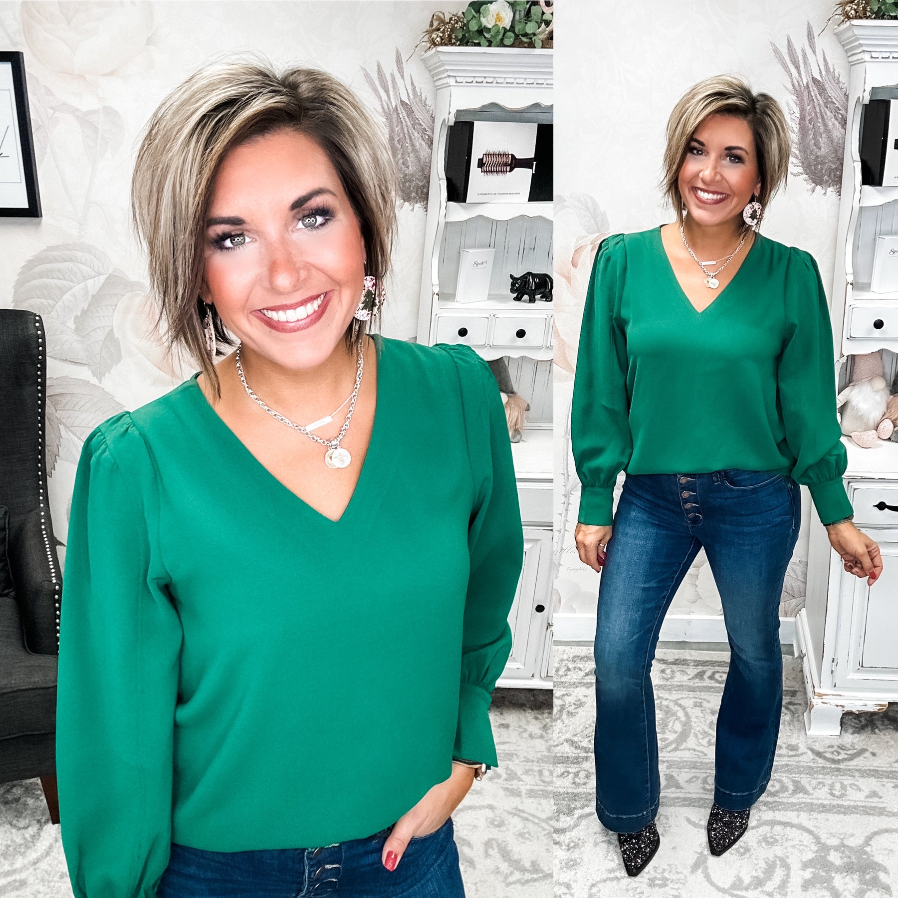 Make a Connection Blouse - Hunter Green