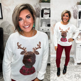 Christmas Rudolph Sequin Sweater - Ivory
