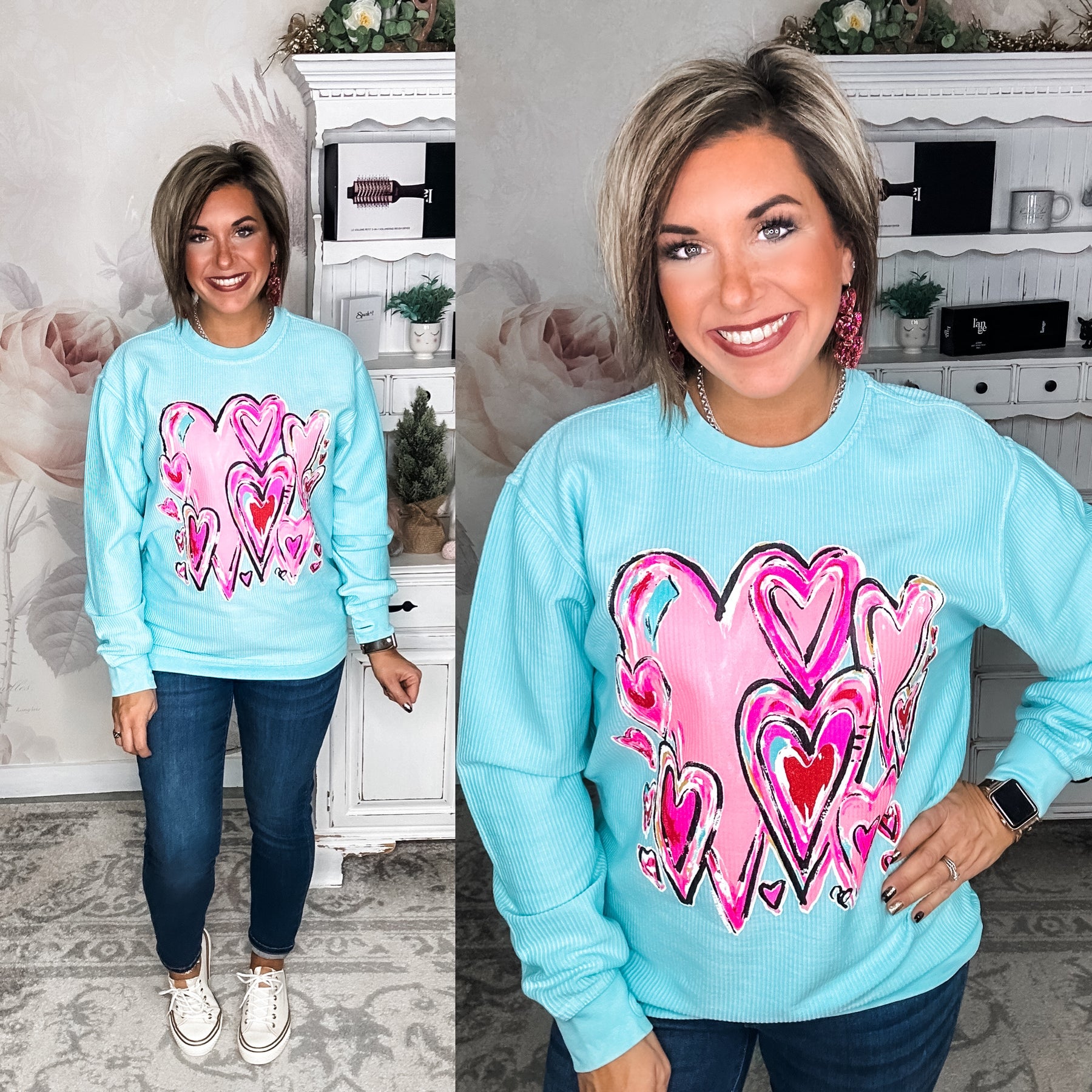 Bunches Of Love Corded Pullover Top - Turquoise