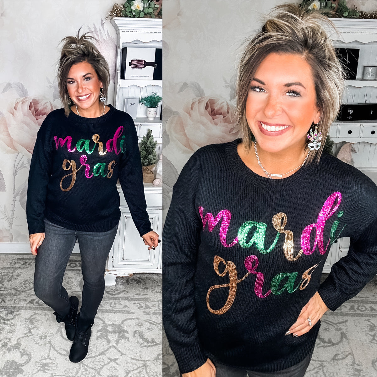 Party On Mardi Gras Sequin Sweater