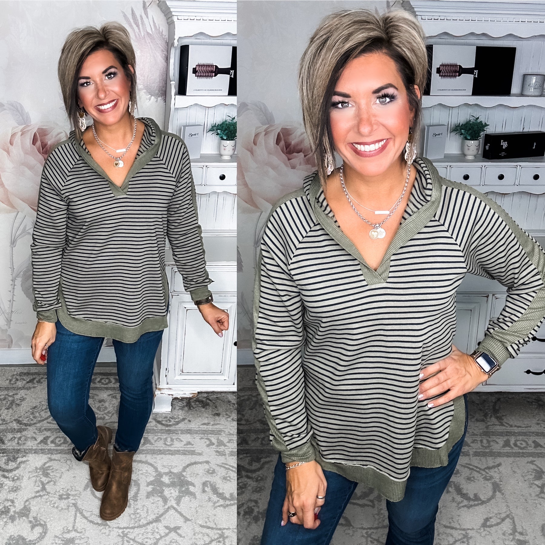 Silence in the Night Striped Top - Olive