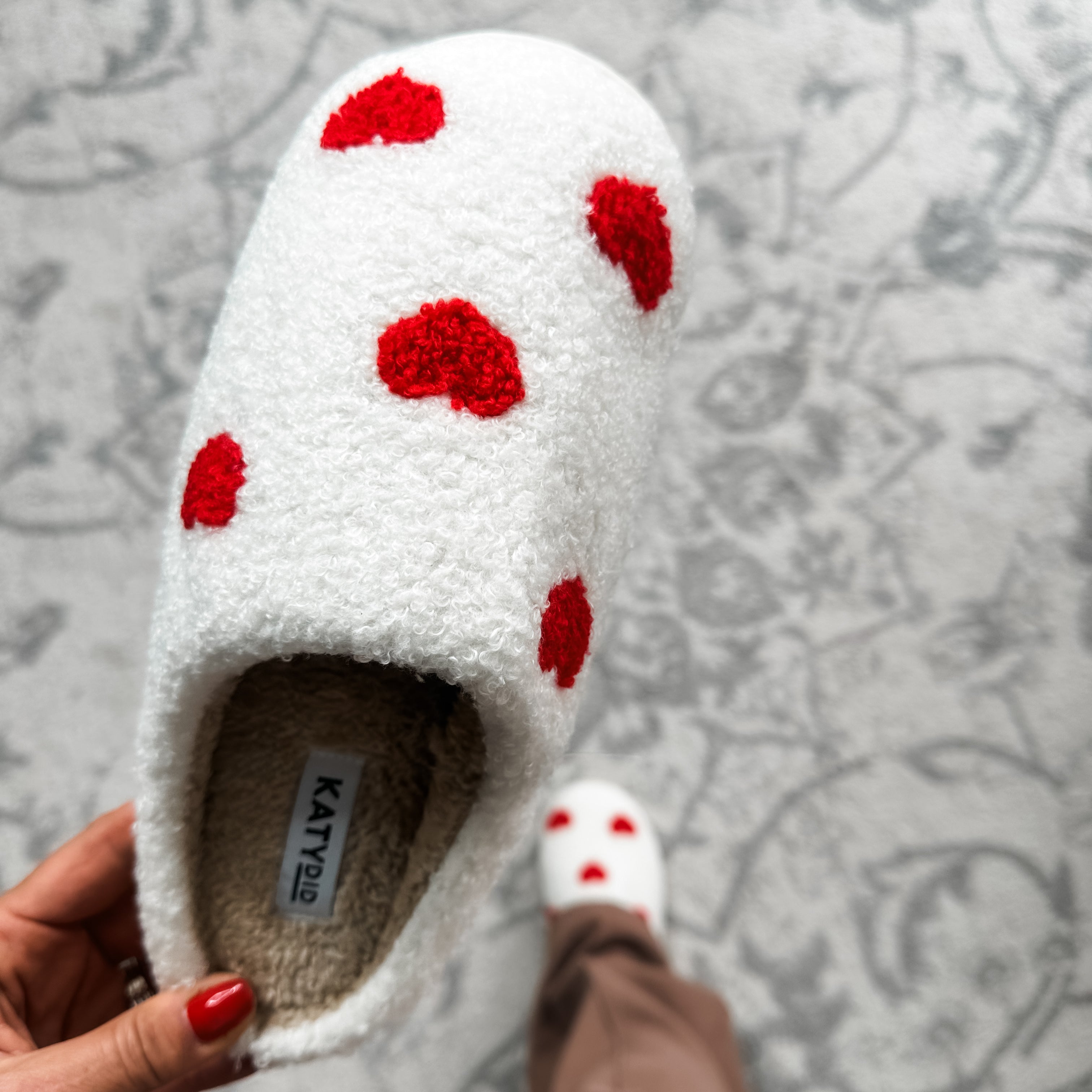 Red Hearts All Over Fuzzy Sherpa Slippers