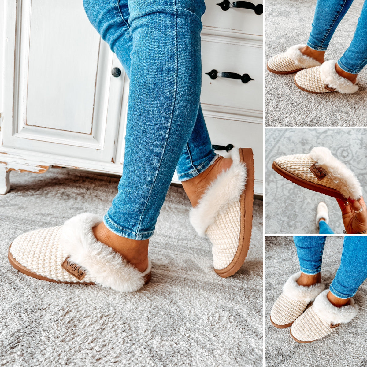 Sweater Platform Slipper - Cream