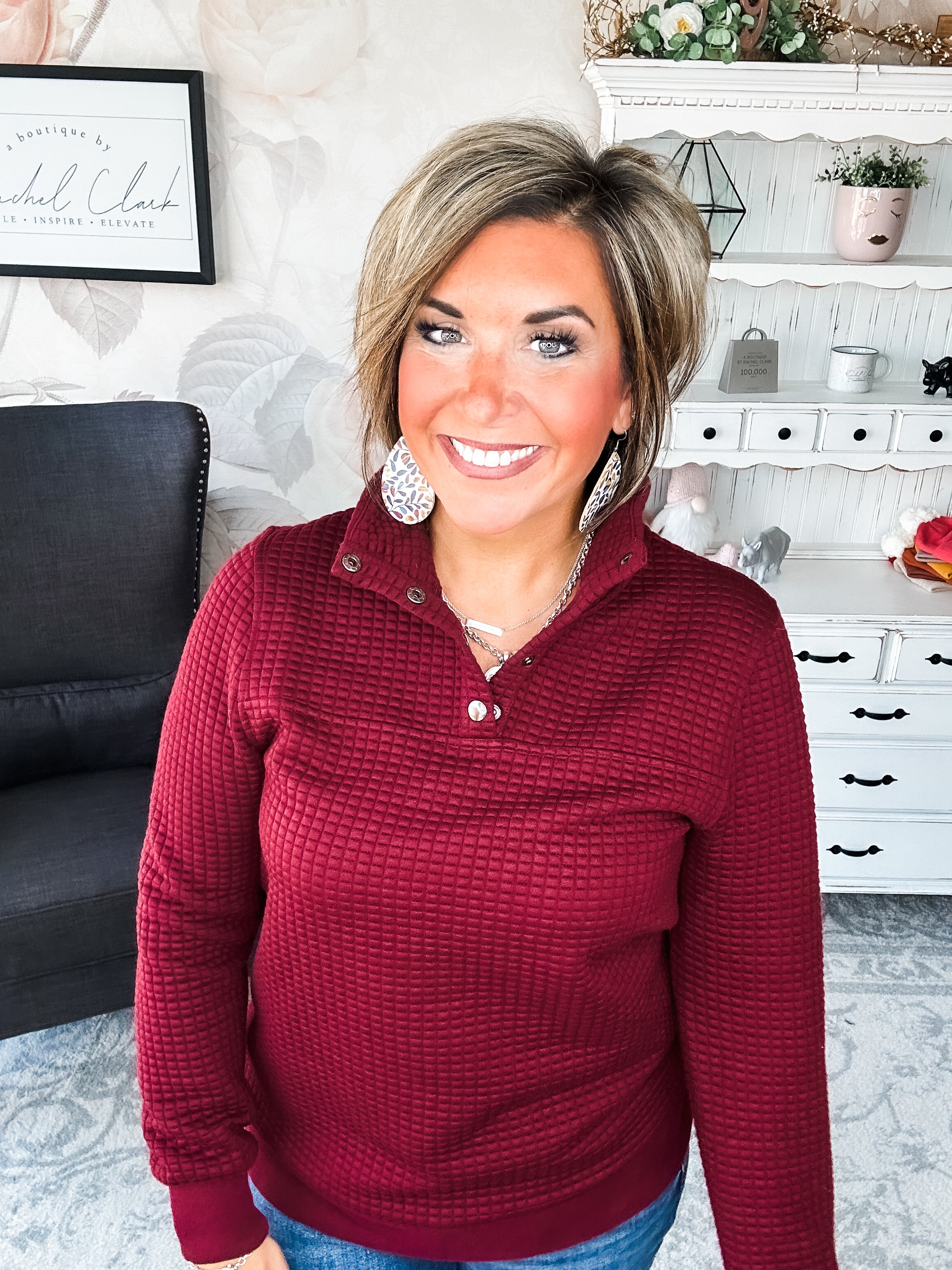 Forever In My Mind Quilted Pullover - Burgundy
