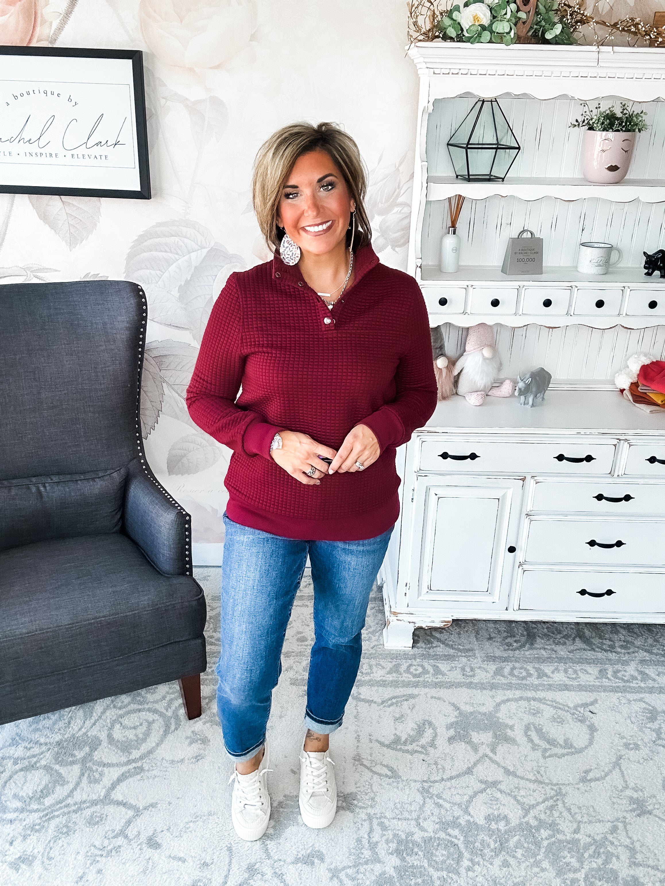 Forever In My Mind Quilted Pullover - Burgundy