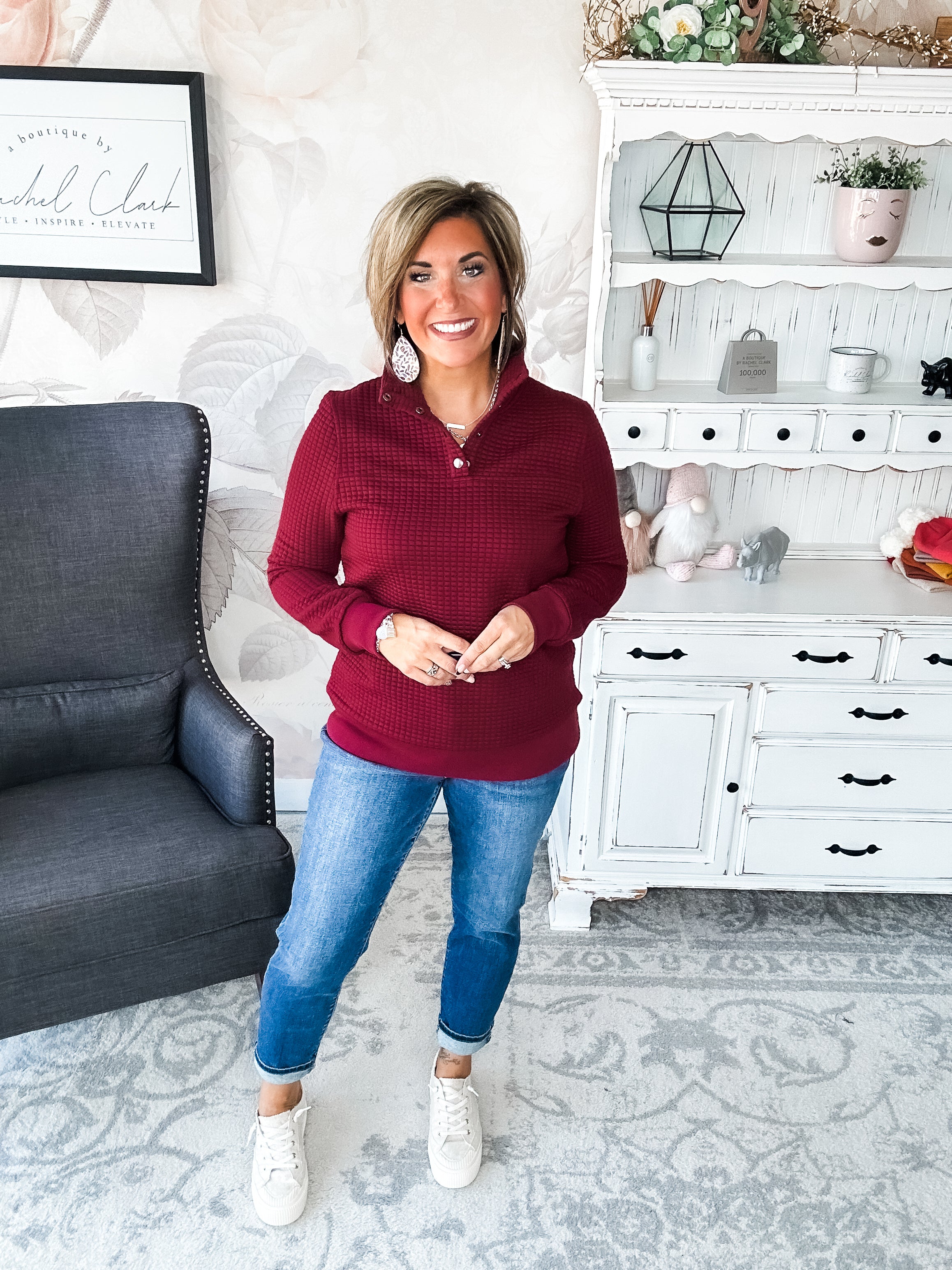 Forever In My Mind Quilted Pullover - Burgundy