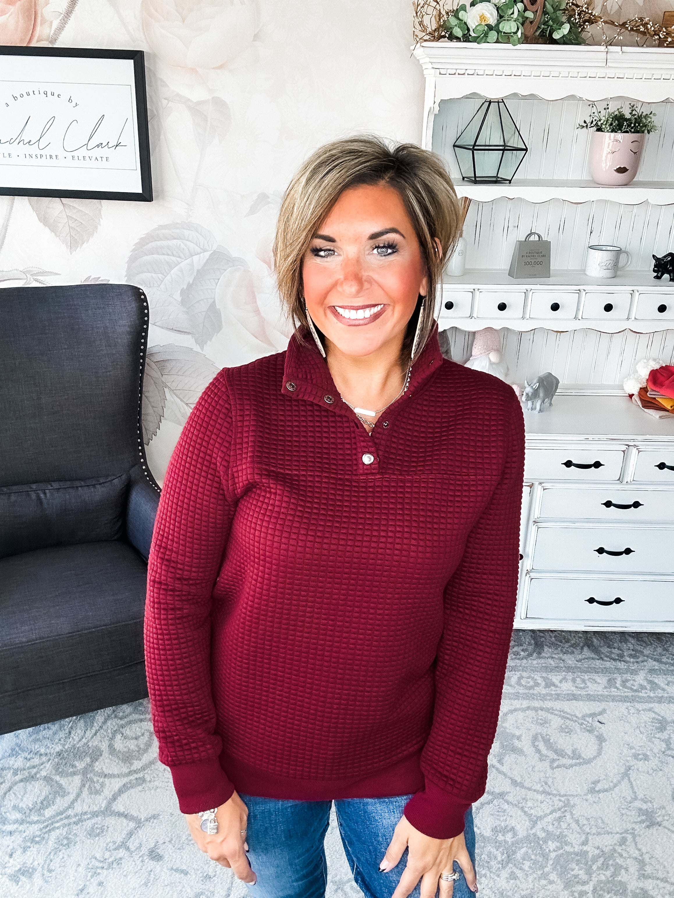 Forever In My Mind Quilted Pullover - Burgundy