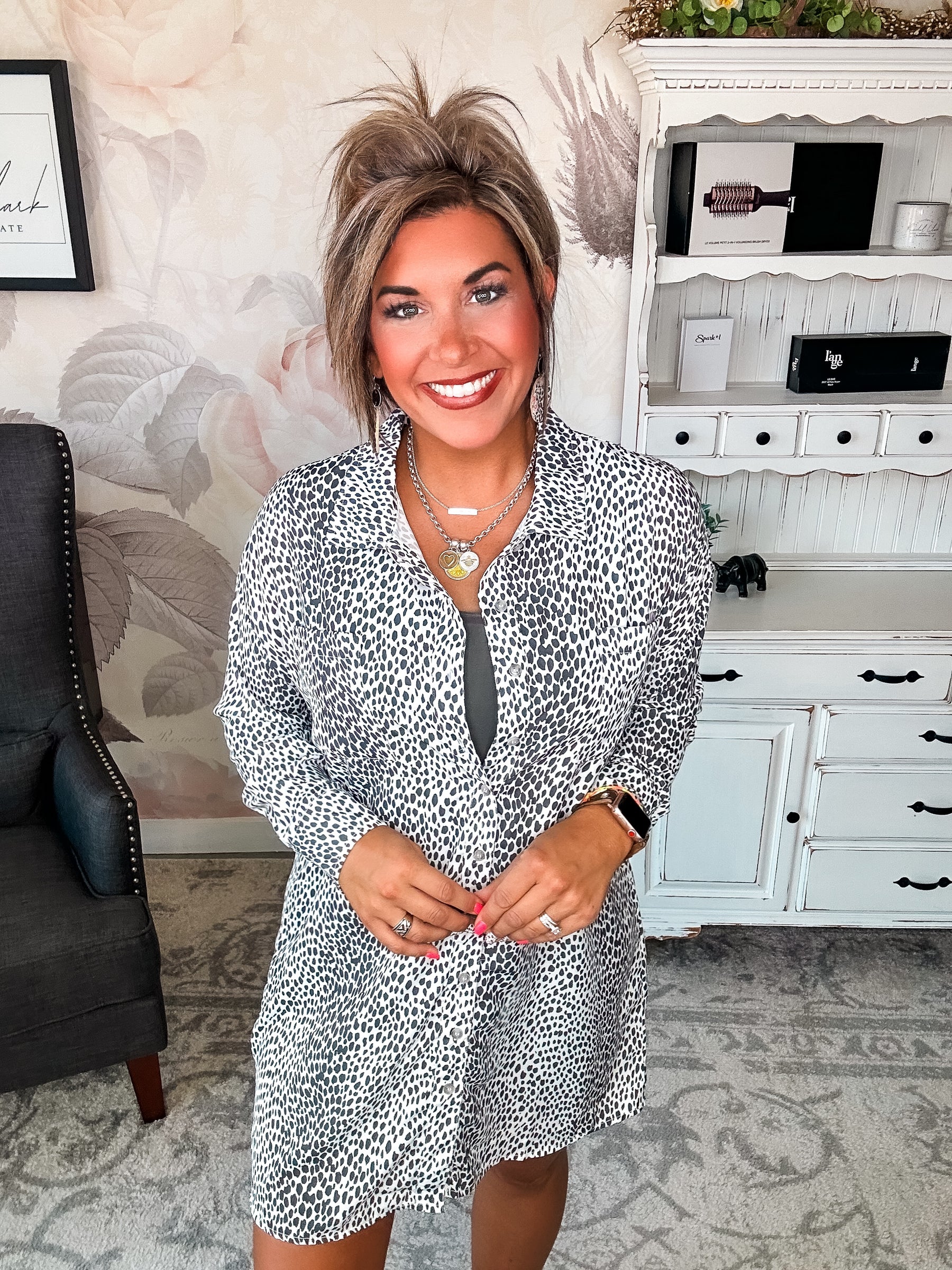 Timeless Smile Leopard Shirt Dress