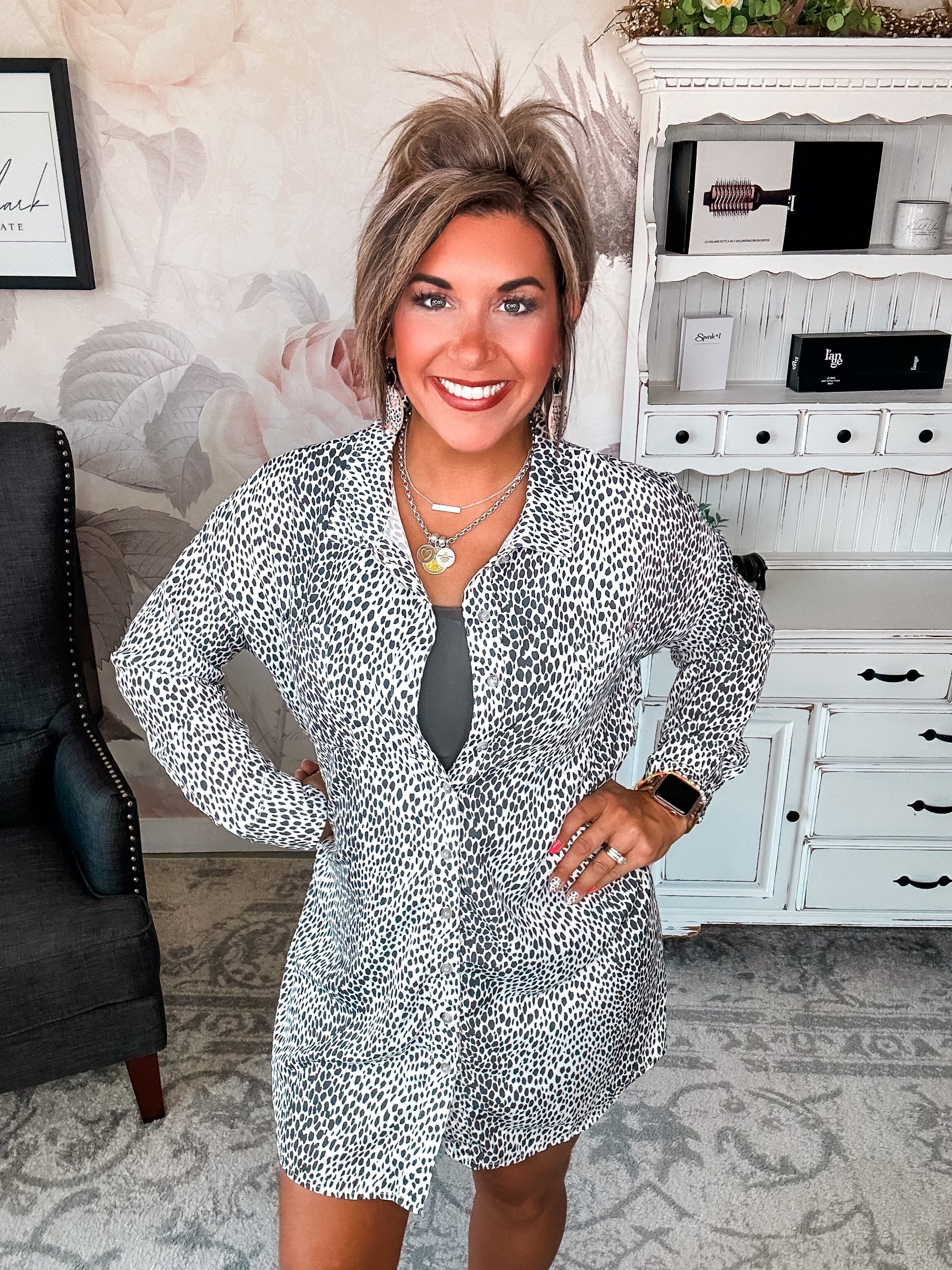 Timeless Smile Leopard Shirt Dress