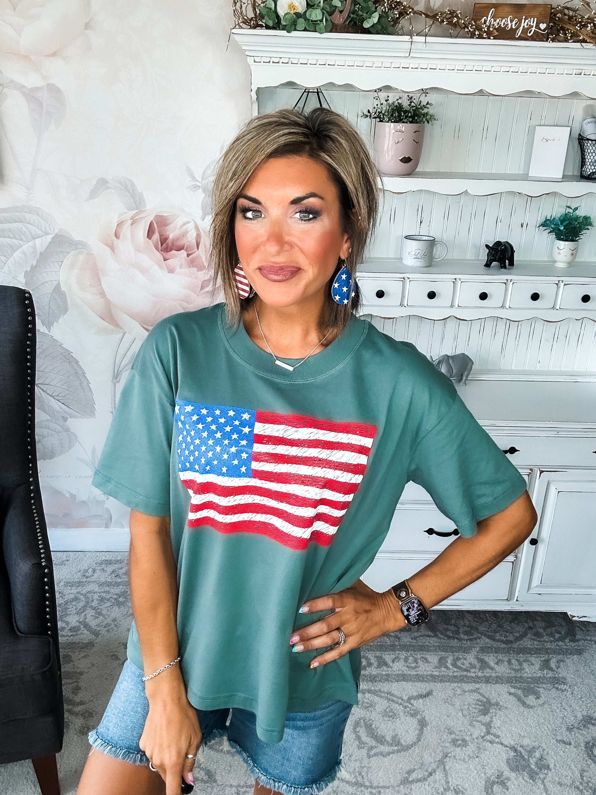 Sketch the Flag Graphic Boyfriend Tee