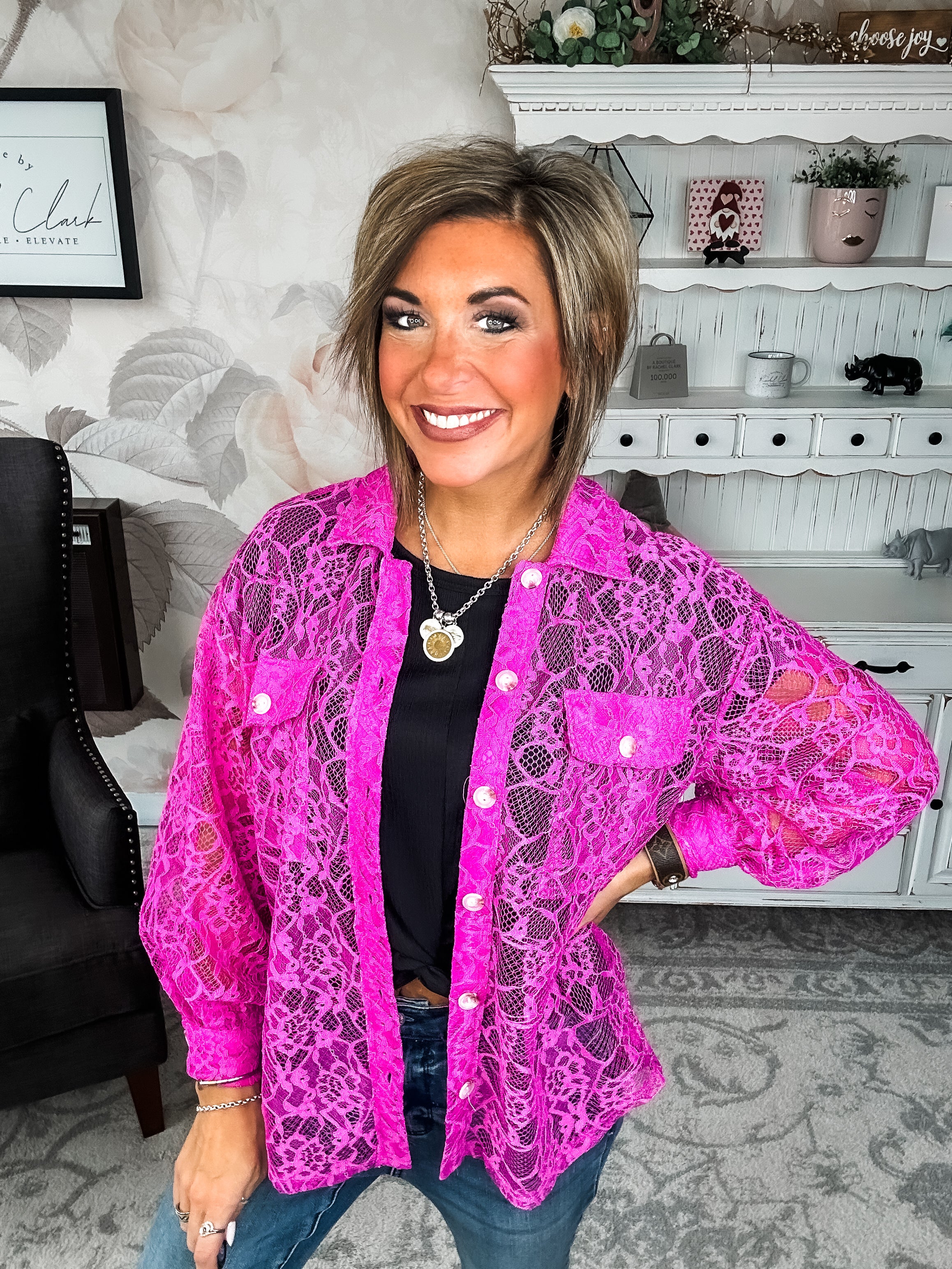 The Best That I Can Lace Shacket - Magenta