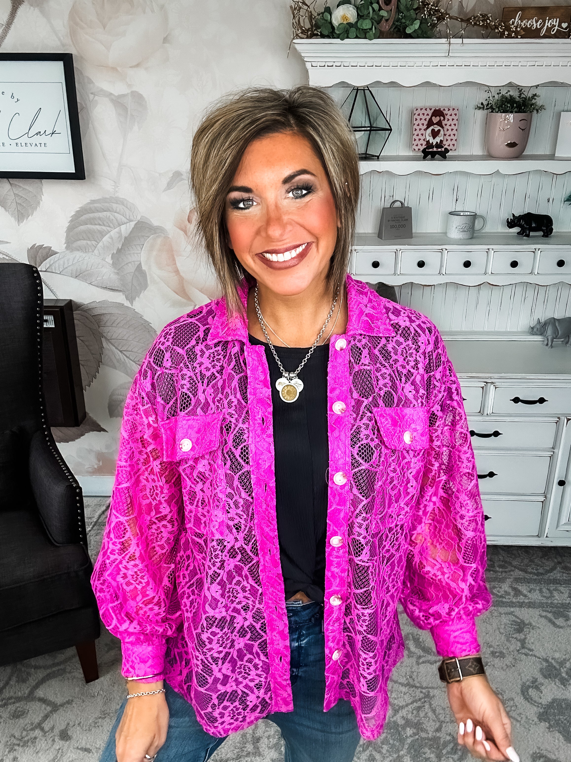 The Best That I Can Lace Shacket - Magenta