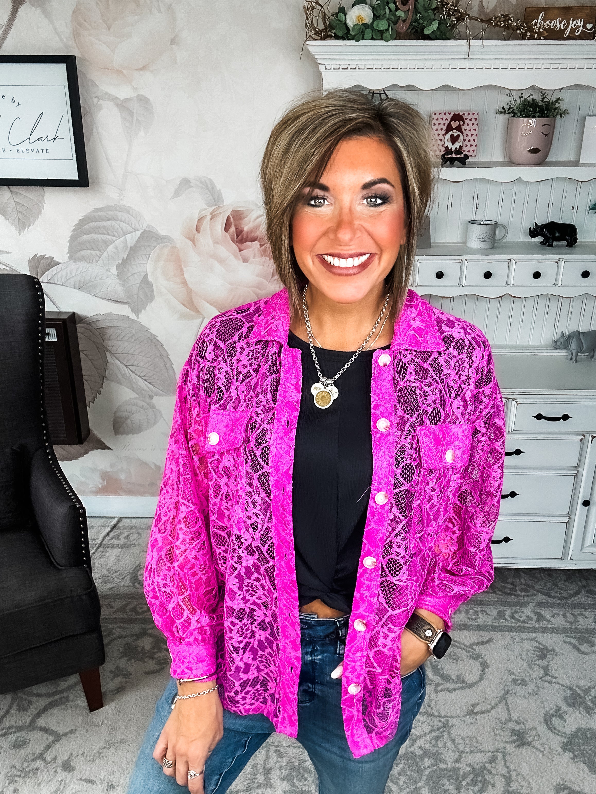 The Best That I Can Lace Shacket - Magenta
