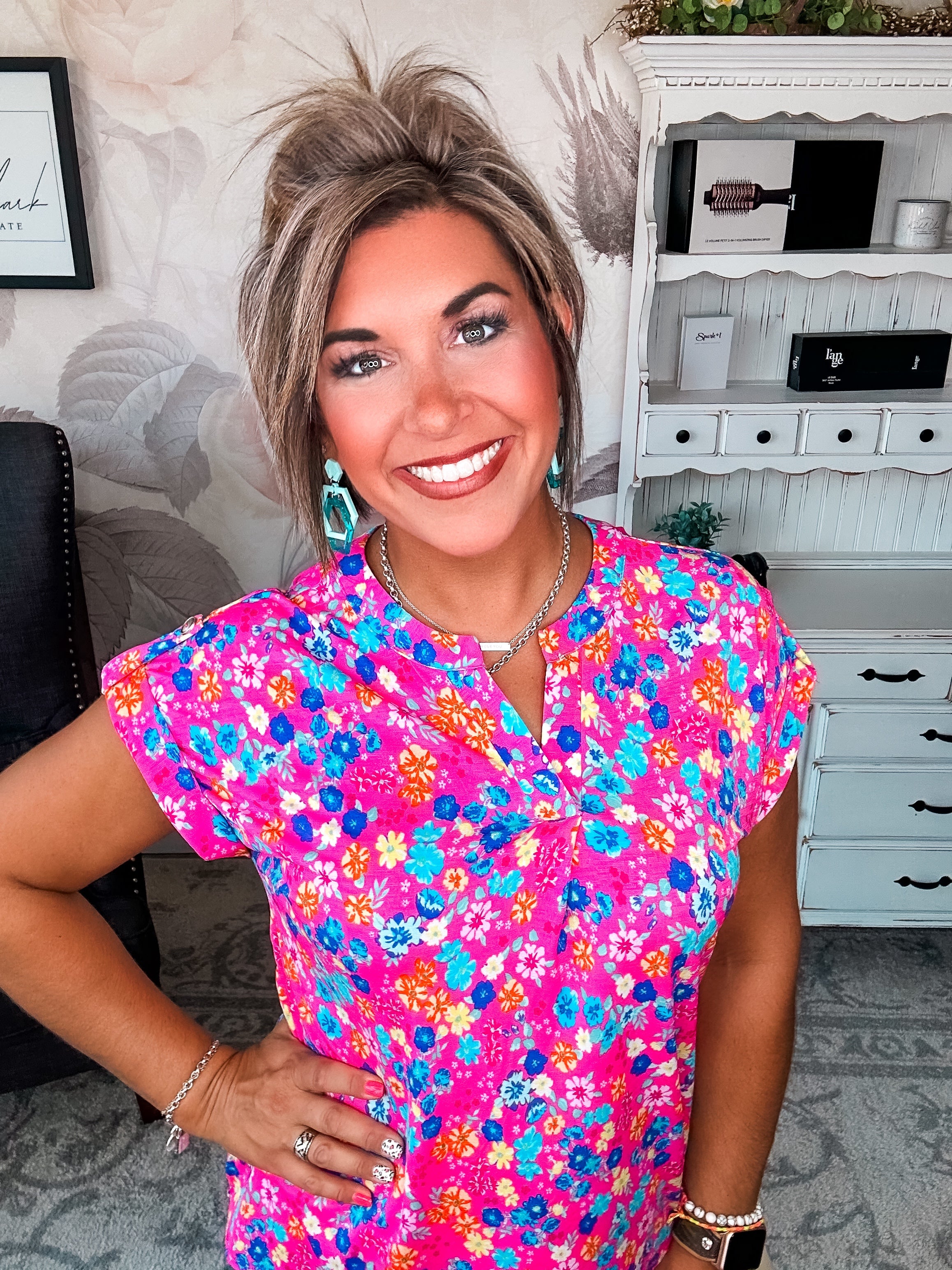 Figure It Out Top Short Sleeve - Pink Multi