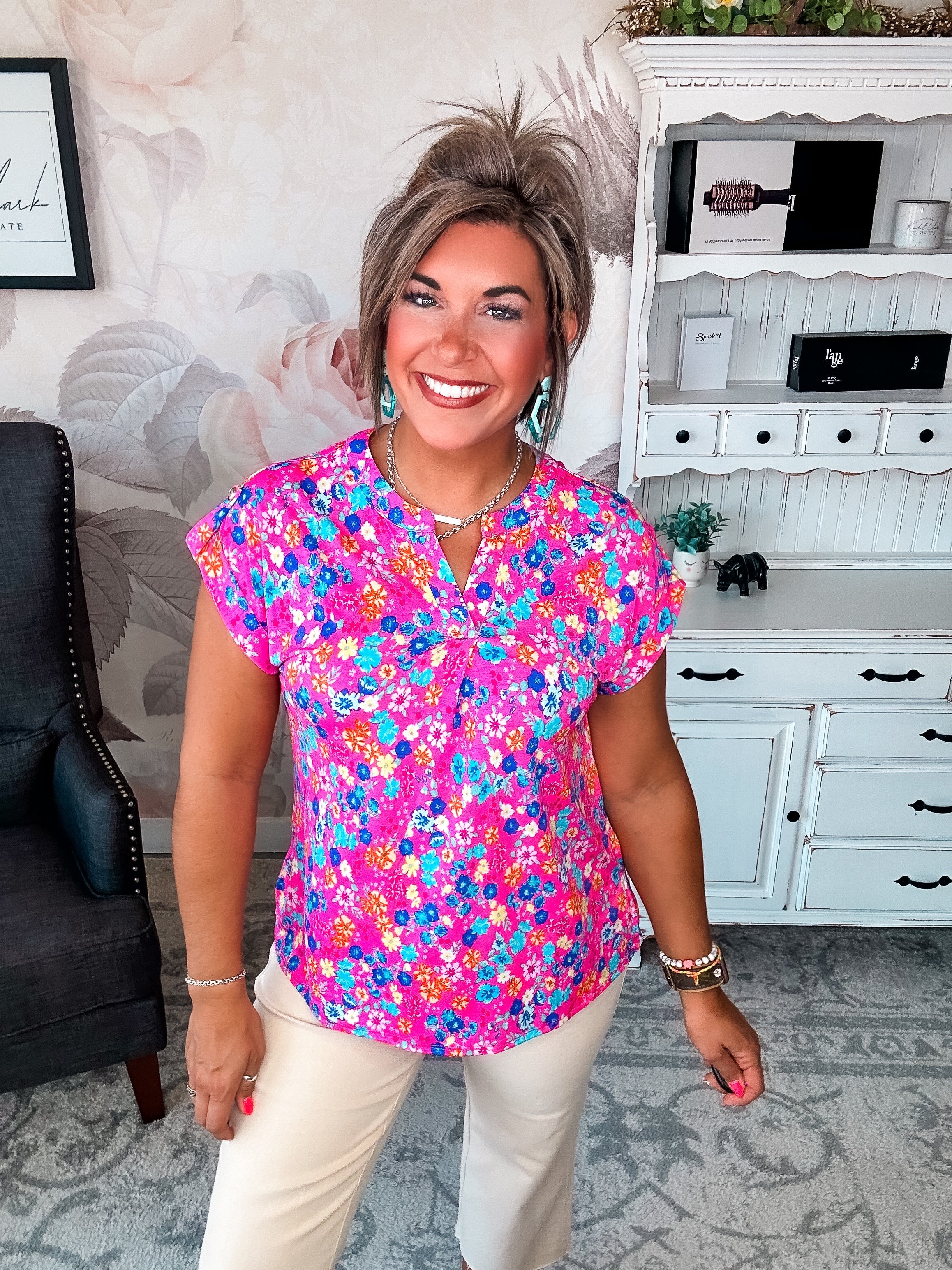 Figure It Out Top Short Sleeve - Pink Multi