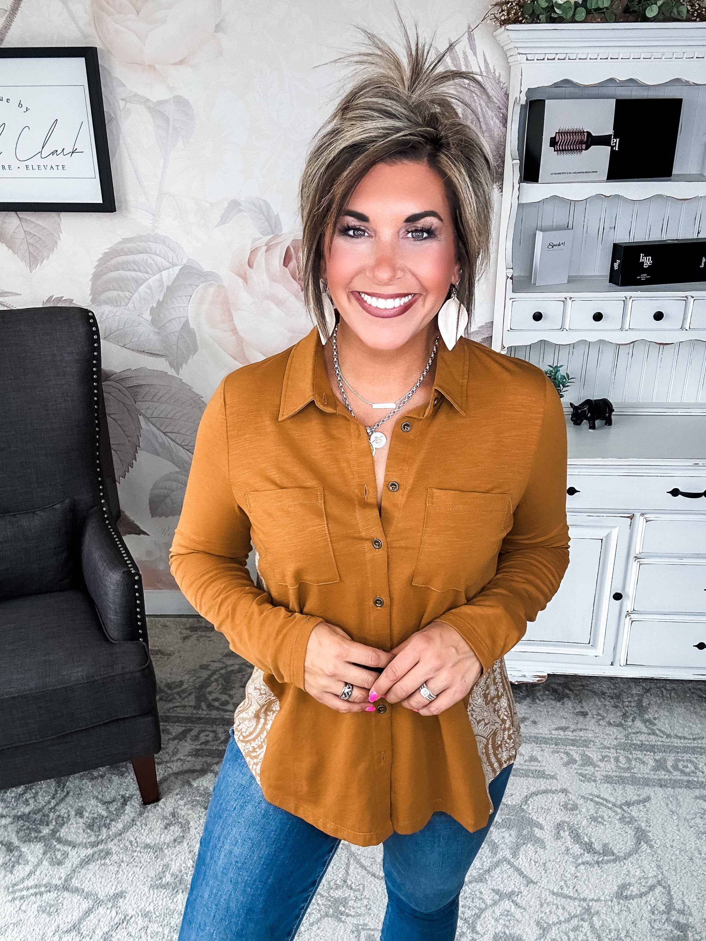 Think About It Button Down - Cognac
