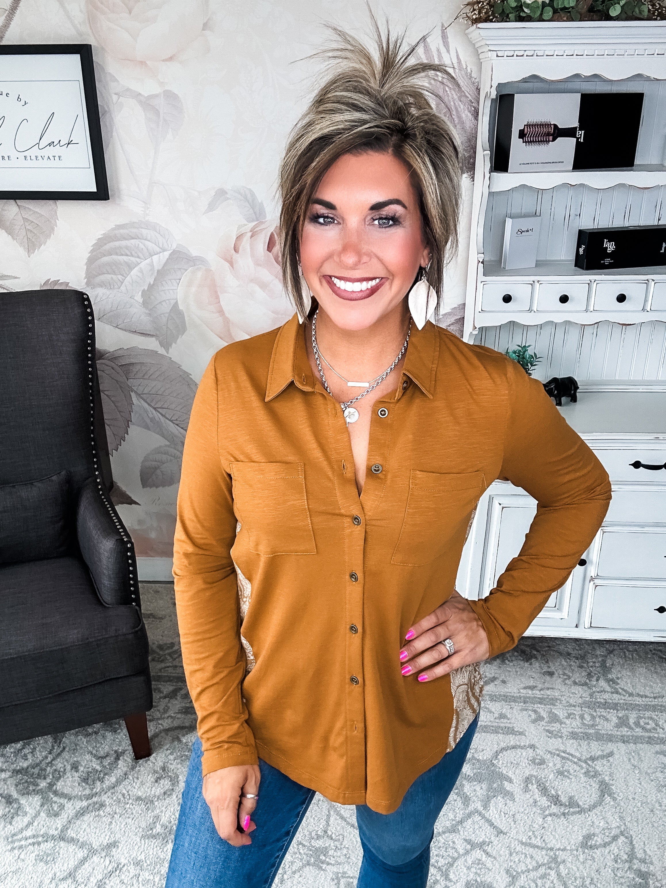 Think About It Button Down - Cognac