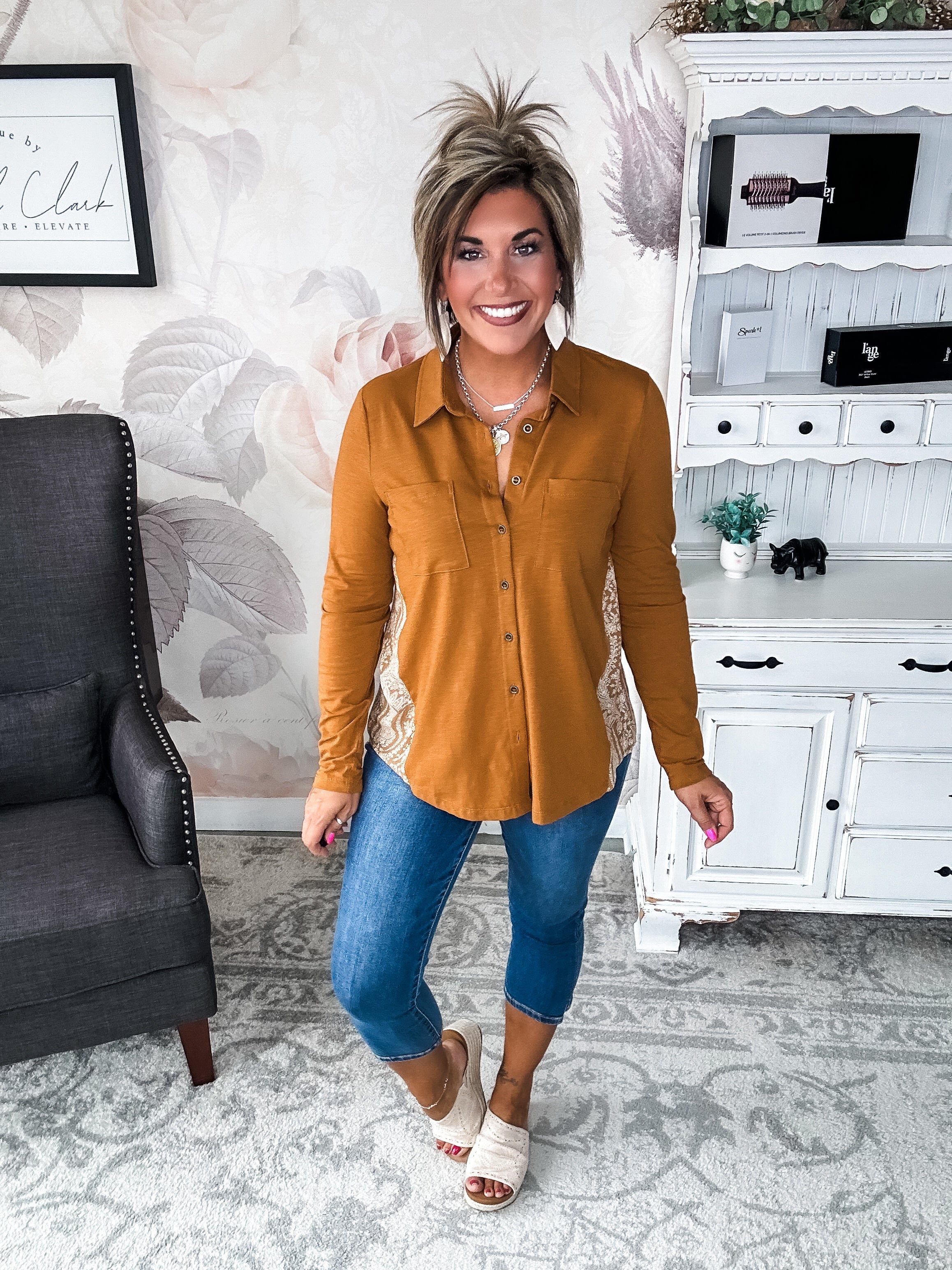 Think About It Button Down - Cognac